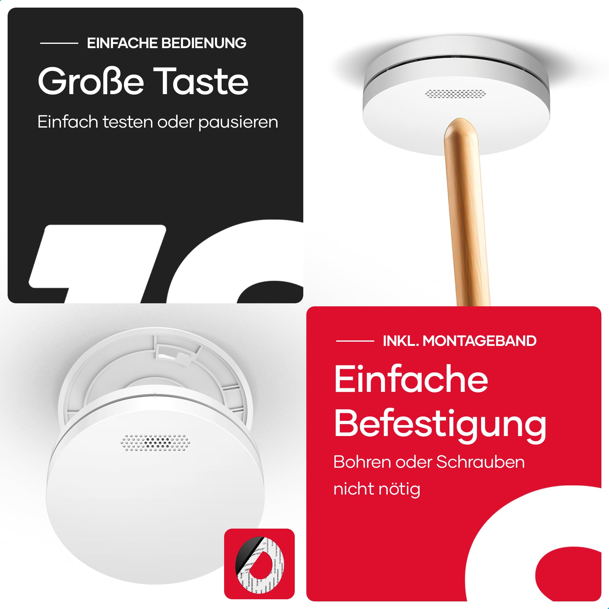 SAVS SM11R4 Funkvernetzter Rauchmelder 6er-Pack – 10 Jahre Batterie – Extra flaches Design – Kein LED-Licht – Montage ohne Bohren – Entspricht europäischer Norm – Vernetzbarer Feuermelder | 6er Set funkvernetzter Rauchwarnmelder mit integrierter 10-Jahres