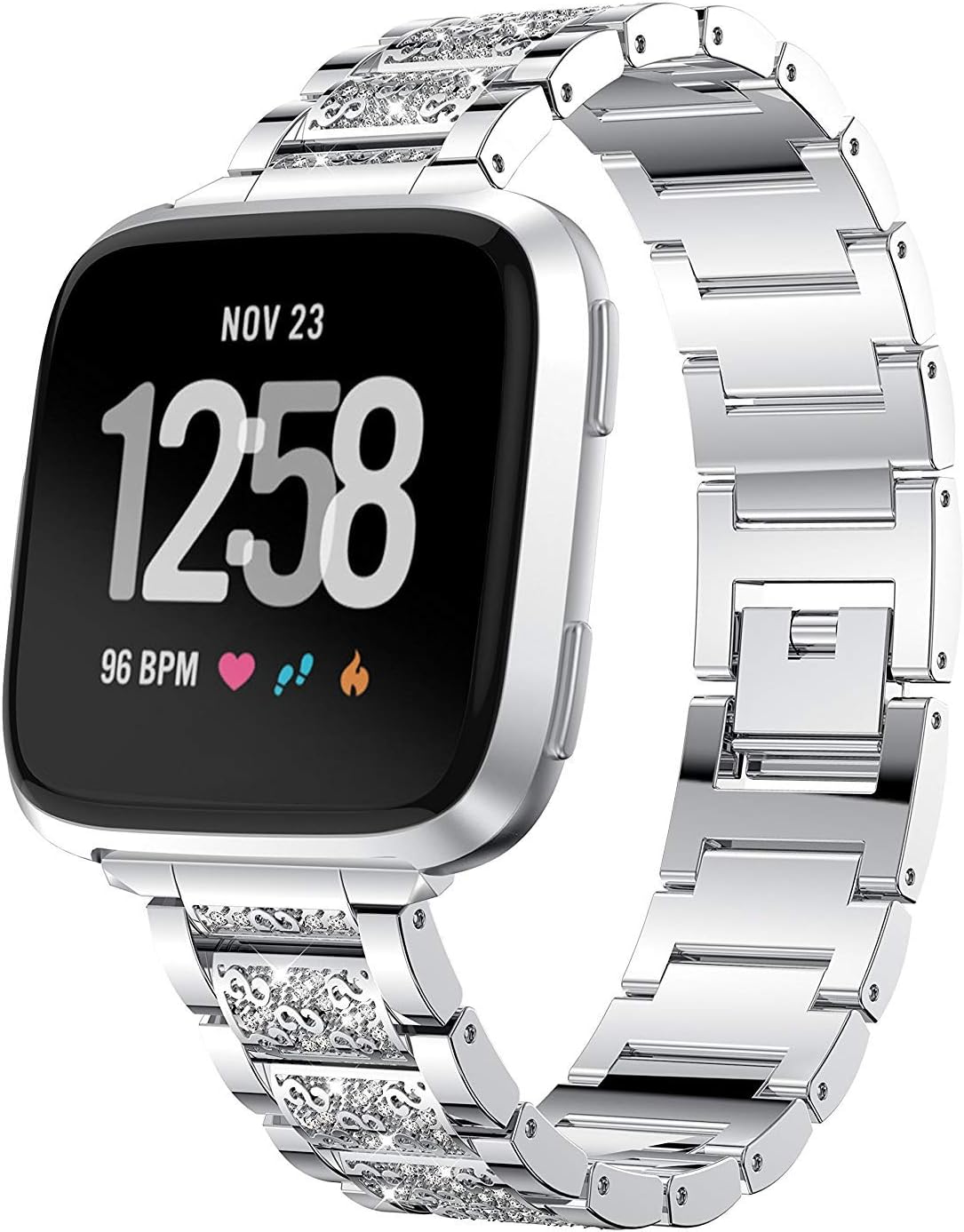 Jewelry Bling Bands Compatible with Fitbit Versa Band, Diamond Rhinestone Bracelet Metal Strap Replacement for Women (Silver) - Image 5