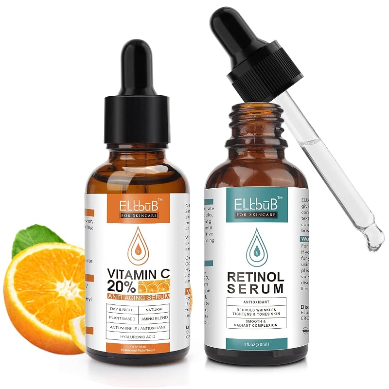 ELBBUB Conjunto de Séruns Facial com Vitamina C e Retinol, 2 Frascos de 30 mL