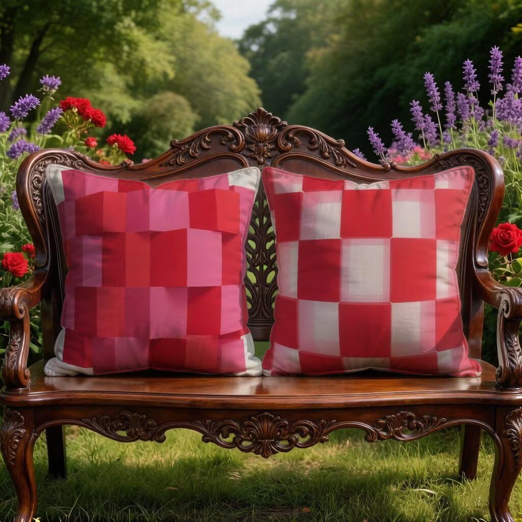 Kissenbezug 65 x 65 2er Set Sofakissen Rot Kopfkissenbezug 65x65 cm Dekokissen Geometrie Outdoor Pillow Leinen Doppelseitiger HD-Druck, Terrassen Deko Wohnzimmer, Frühling und Sommer Gifts I-L286PZ