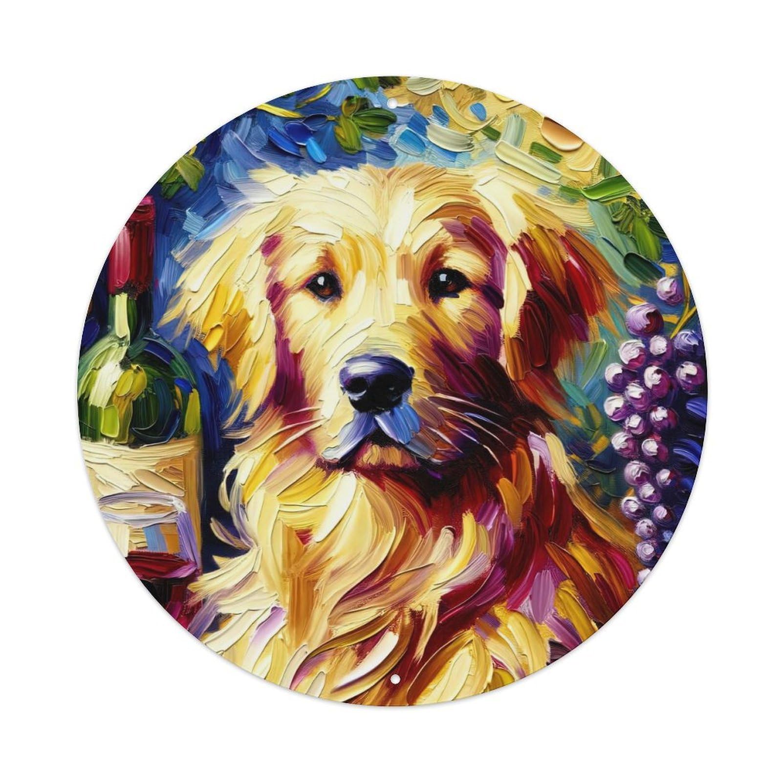 Animal Art Oil Painting Style Golden Retriever Metal Tin Sign