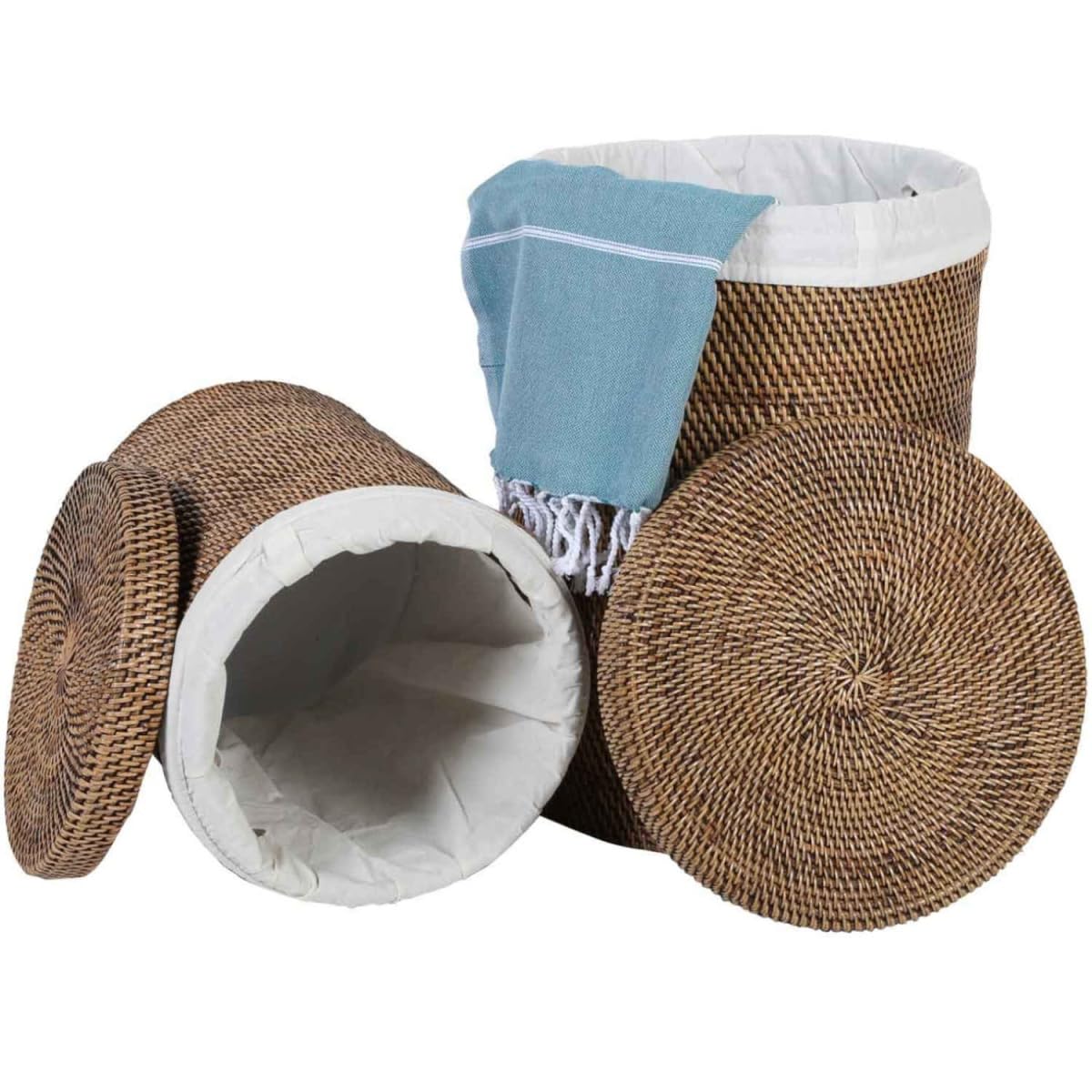 OIAHOMY Cesto Portabiancheria 140L Con Coperchio E 3 Sacchetti – Rattan Sintetico Pieghevole Con Manici - 3