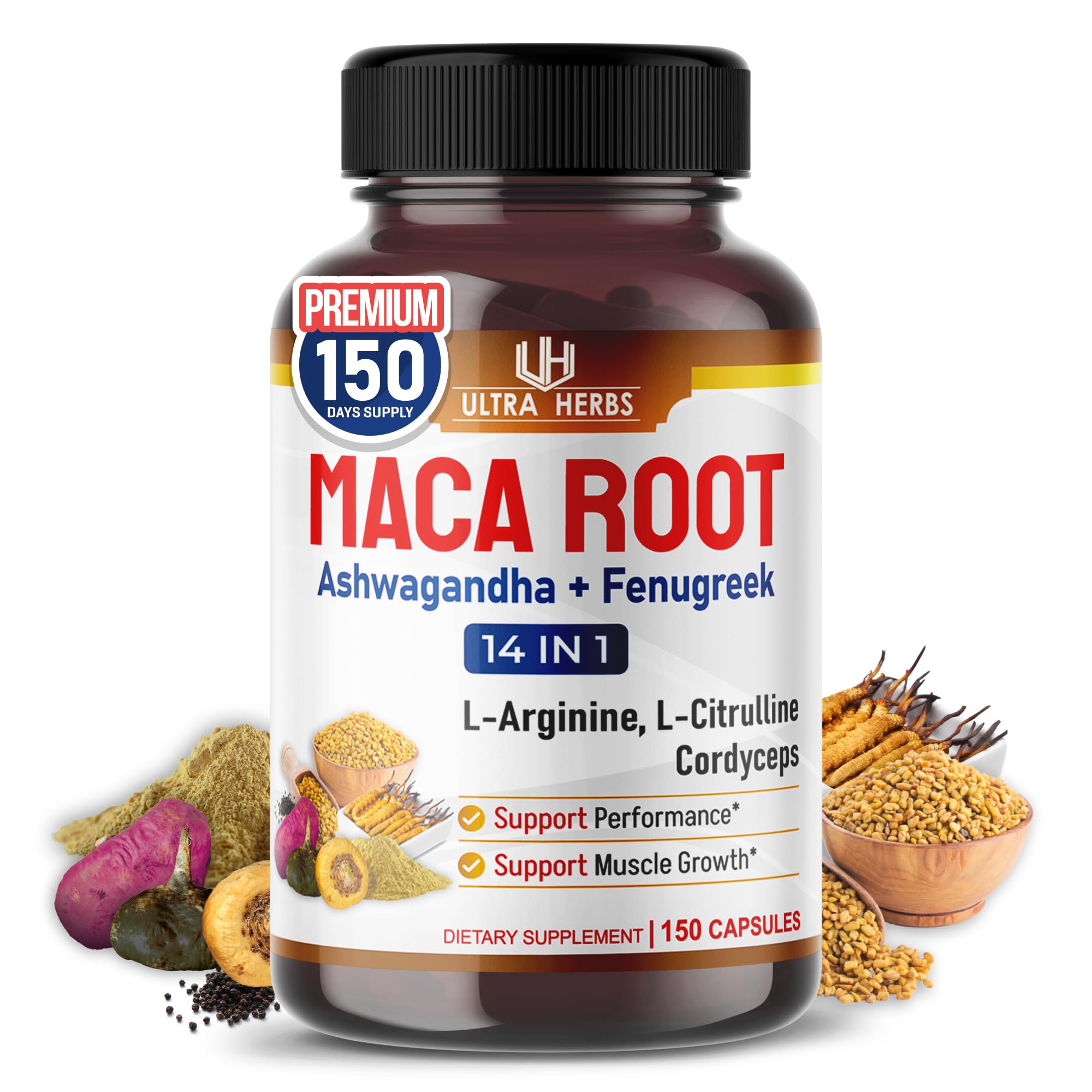 Peruana Maca Root Black, Red, Yellow | Maca Root Capsules Enhanced with Ginseng, Ashwagandha, Fenugreek | Support Stamina, Performance & Mood | 150 Capsules