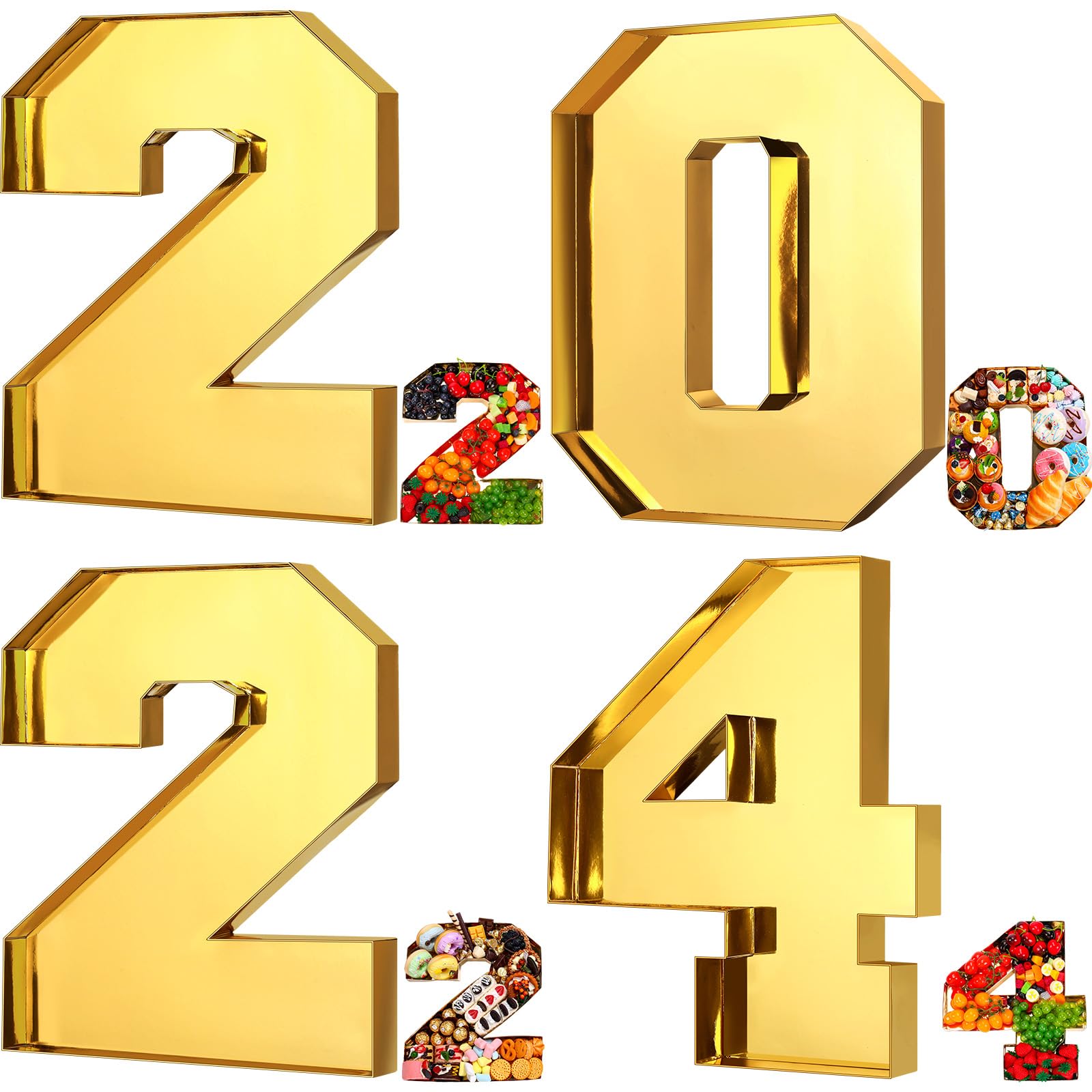 2025 Graduation Charcuterie Number Box 13.7" Grad Celebration Party Fillable Cardboard Mache for Chocolate Candy Snack Trays Party Supplies(Gold)