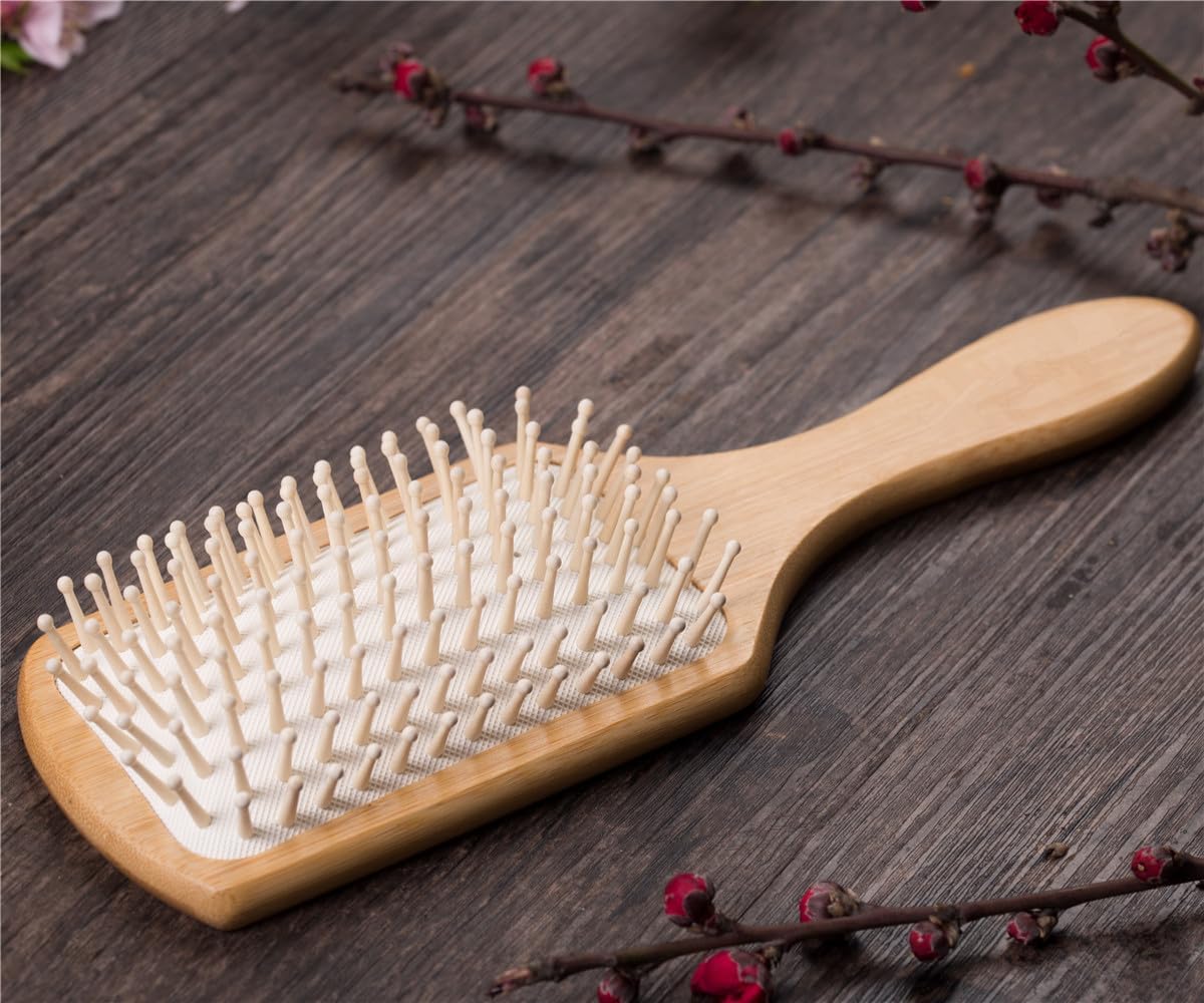Keratin Oil Infused Natural Wooden Massage Hair paddle Brush-Beauty SPA Comb Detangler Brush For All Hair Types Improve Hair Growth,White Wood Pins