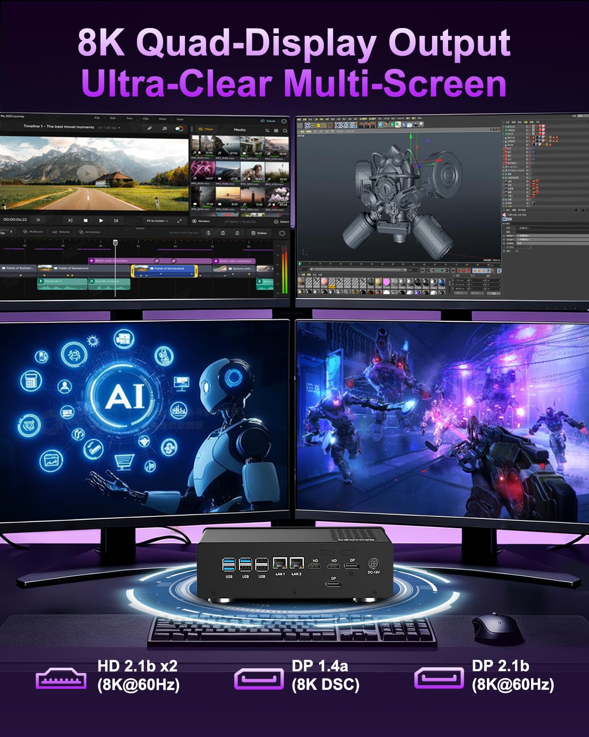 AI Mini PC Ultra 5-135H RTX 5050 8GB GDDR6 64GB DDR5 512GB NVMe SSD