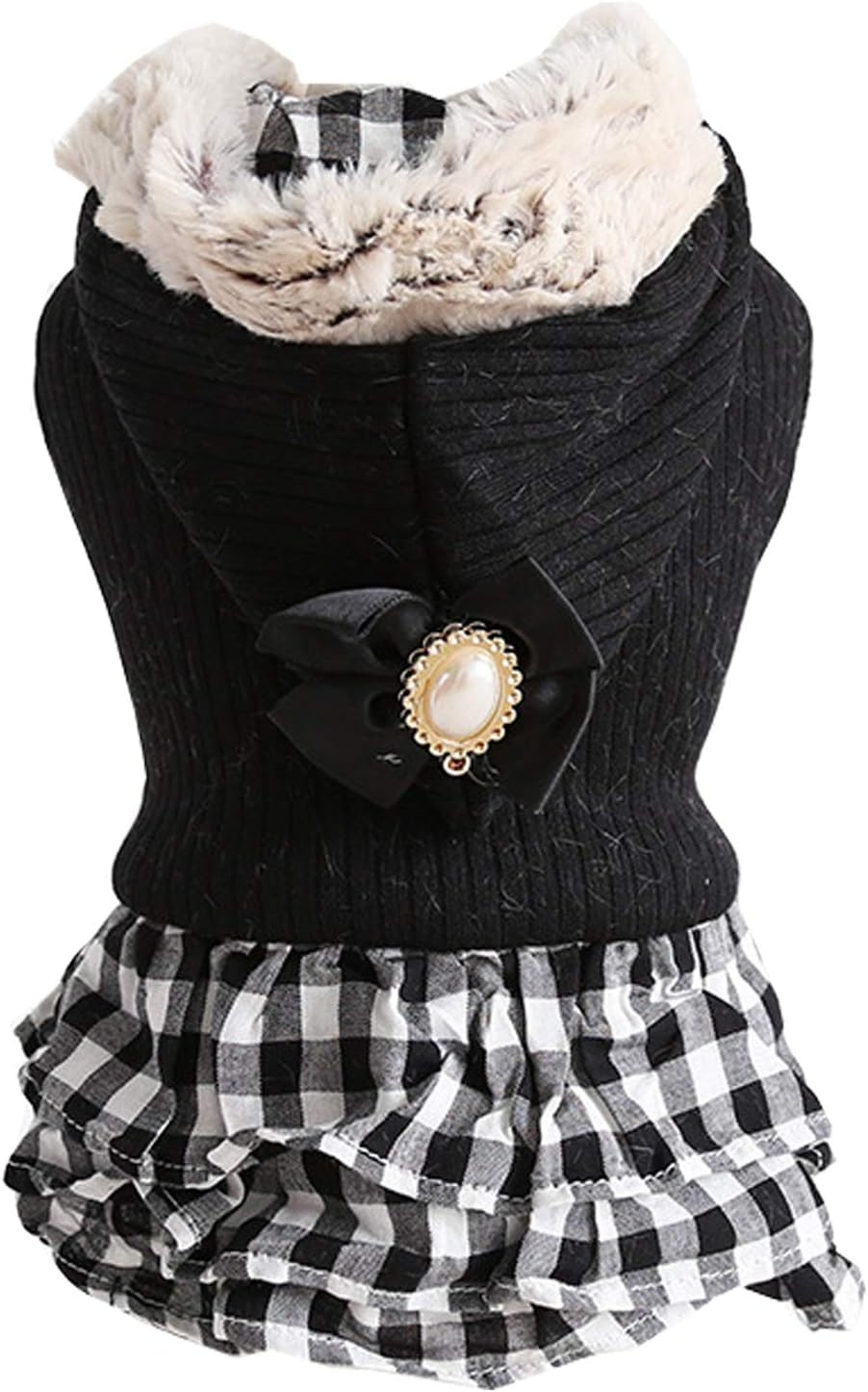 Plaid Skirt Pet Hoodie Pet Dog Clothes Plus Fleece Warm Hoodie Pet Comfort Hoodie (Color : Red Size : Large) (Black Small)