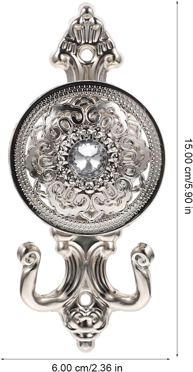 Rhinestone Curtain Pothooks Set 2Pcs Decorative Silver Alloy Curtain Hooks with Screws for Drapes Window Treatment and Home Decor 5.90X2.36X1.96In
