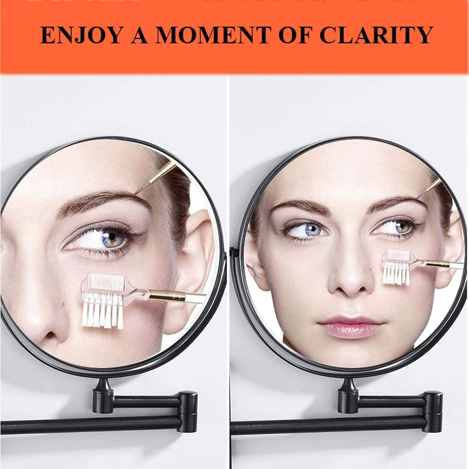 Makeup Mirror Wall Mounted, 8 Inch Double Sided Cosmetic Mirror, 360° Swivel Extendable Cosmetic Vanity Mirror, Folding Wall Mirror, Shaving Makeup in Bedroom or Bathroom(Antique Copper,7X)