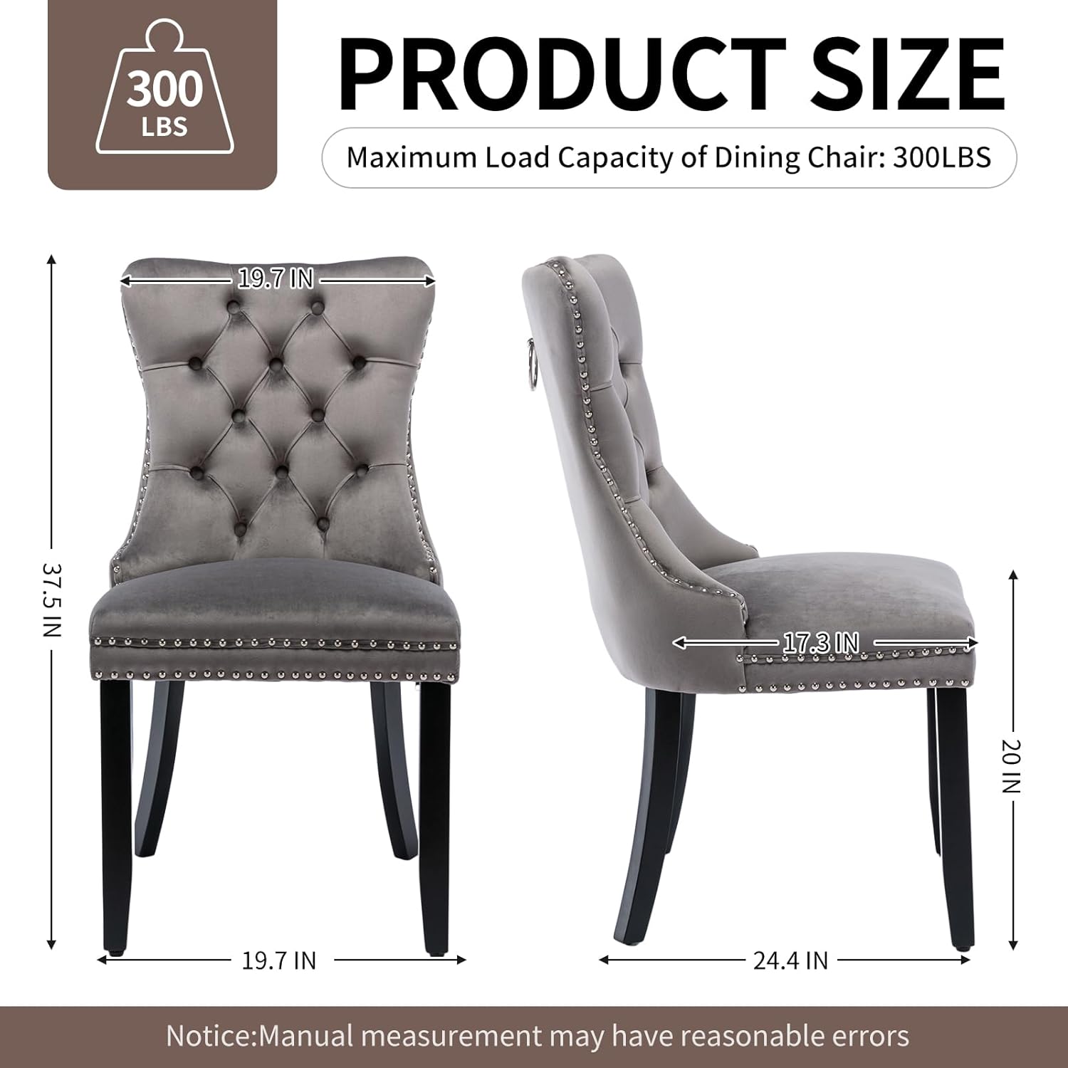 Grey Velvet Dining Chairs Set of 6, Modern Dining Room Chairs with Tufted Back and Solid Wood Legs, Upholstered Dining Chairs for Dining Room/Kitchen, Grey
