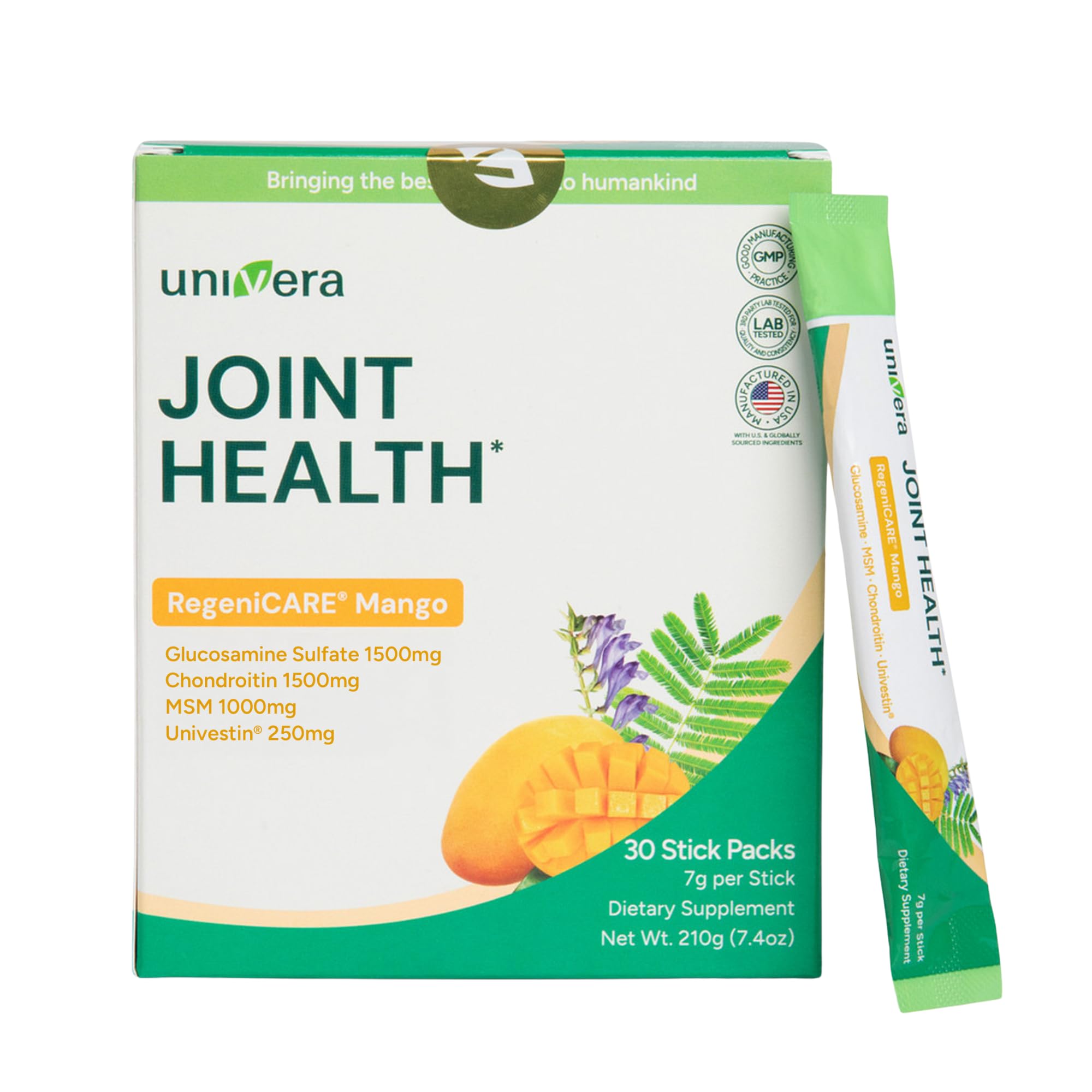 Glucosamine, Chondroitin, MSM and Univestin, All-in-one Joint Support, Easy to Carry, Mango Flavor (30-Day Supply) Mango 7.4 Ounce (Pack of 1)
