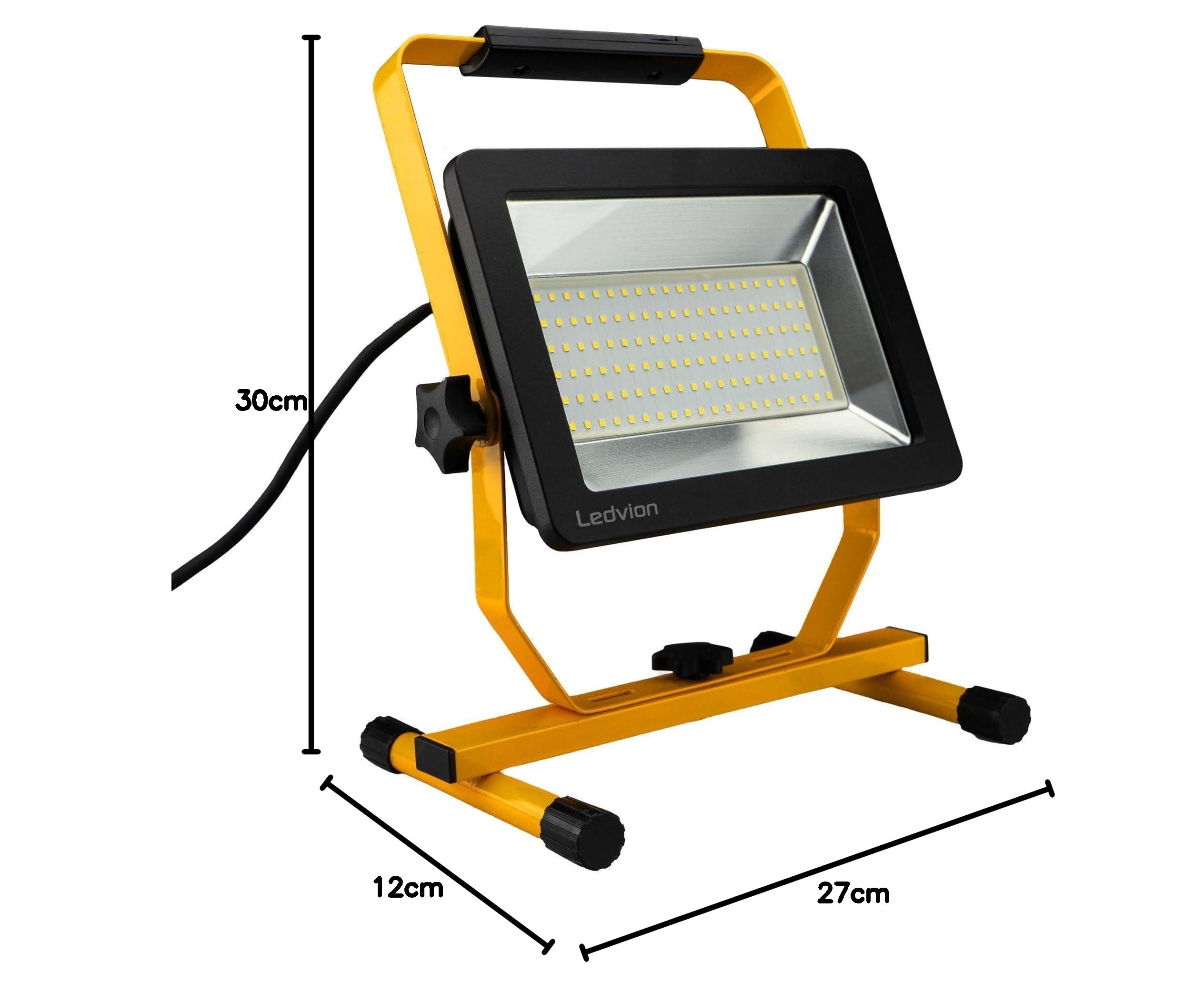 Ledvion Lampa budowlana LED, IP65, 100 W, 120 lm/W, 12000 lumenów, 6500 K, w zestawie kabel przyłączeniowy 1,5 m, lampa zewnętrzna