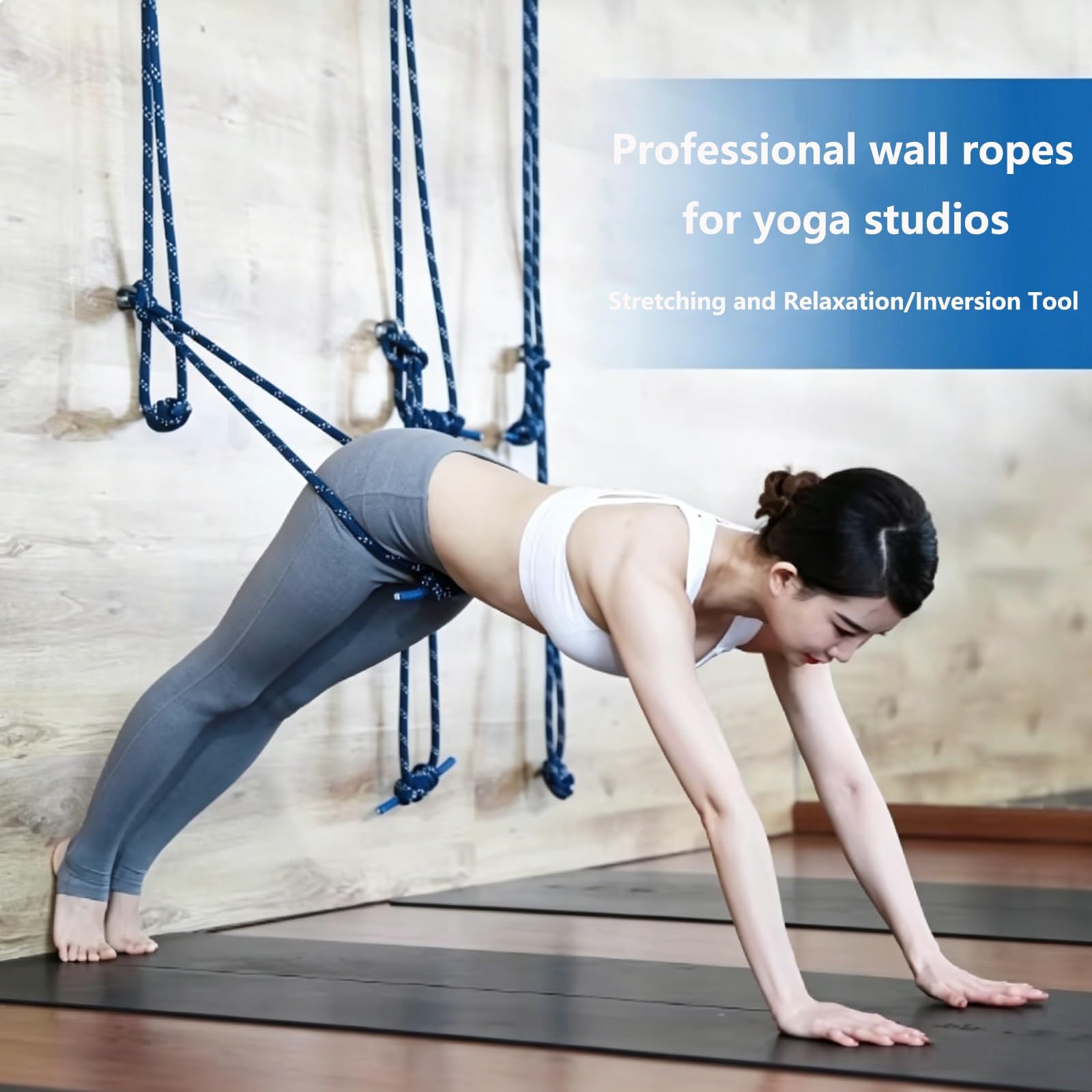 Set di corde da parete for yoga, cinghie in cotone resistente con ganci in acciaio inossidabile (include 4 corde in cotone)