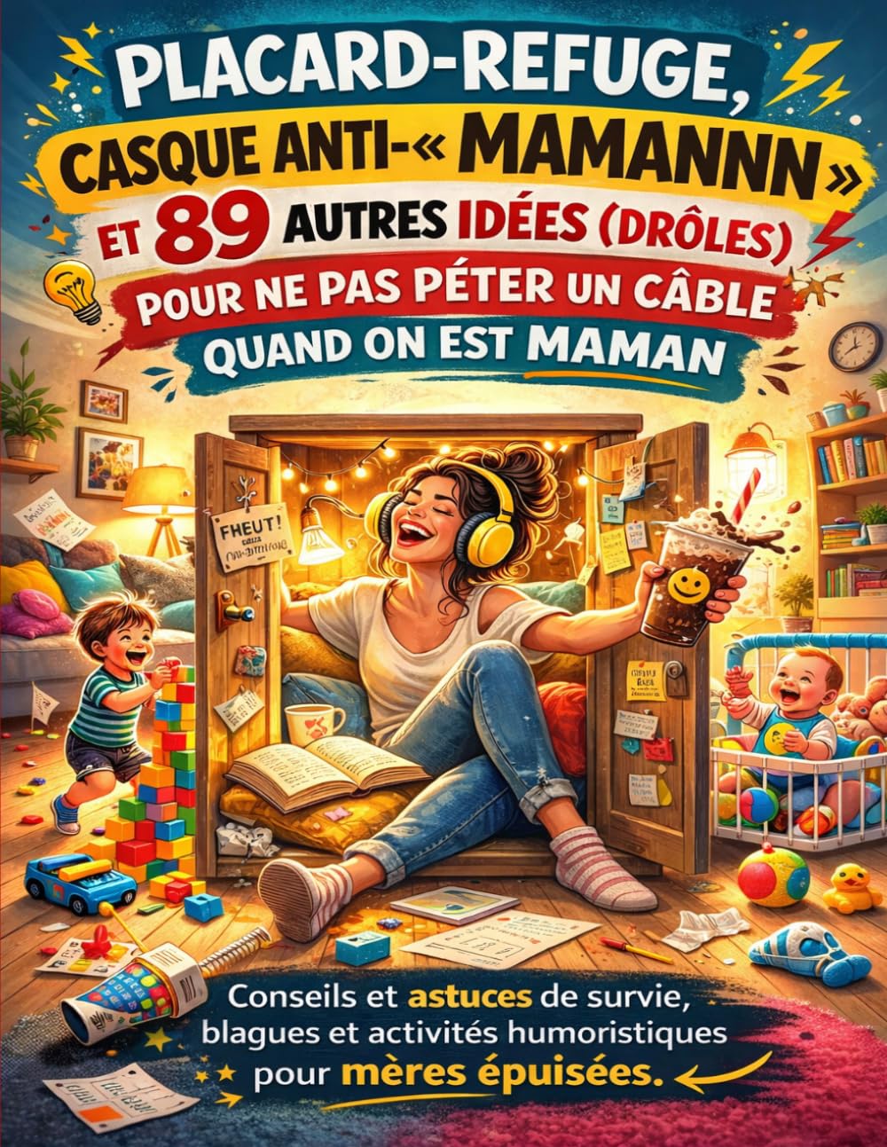Placard refuge, casque anti « Mamannn » et 89 autres idées (drôles) pour ne pas péter un câble quand on est maman: Conseils et astuces de survie, blagues et activités humoristiques pour mères épuisées