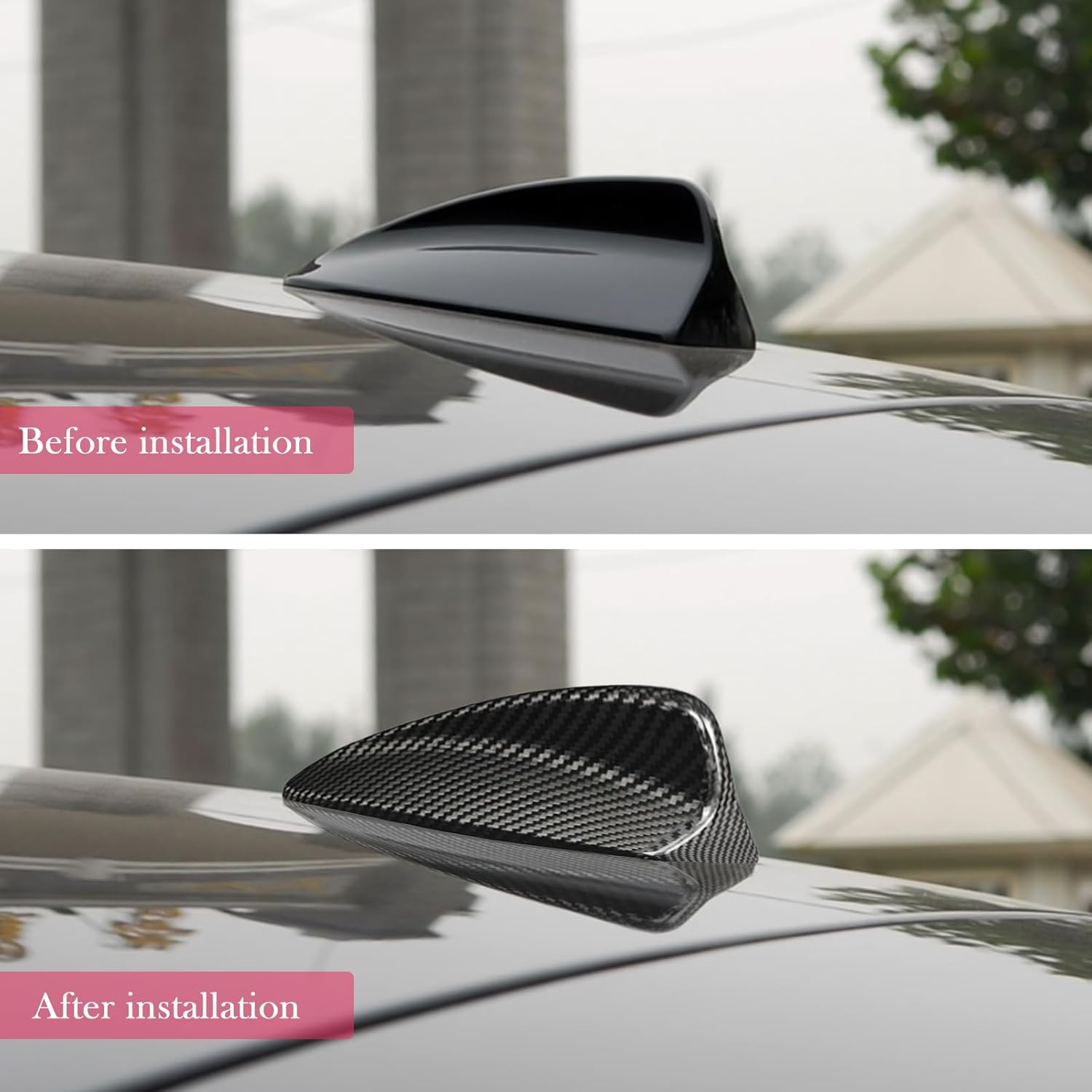 SUNJIKA Compatible with Real Genuine Carbon Fiber Car Top Roof Shark Fin Antenna Cover Radio Signal Base Trim Exterior Accessories for BMW 5' Series F07 GT F11 X3 F25 X5 E70 X6 E71 E72 (Black)