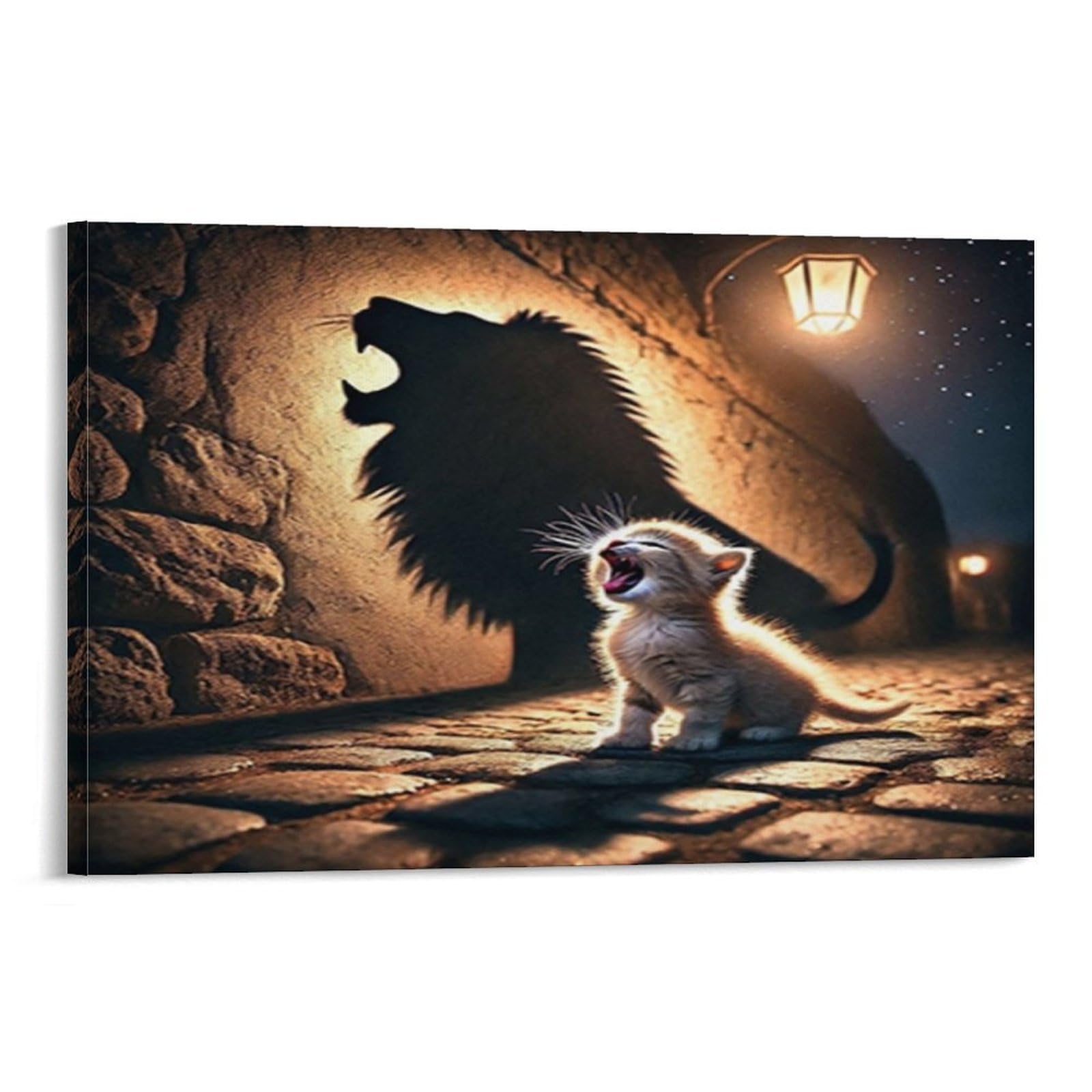 CPLVKWRQJ Cute Kitten Shadow Single Piece Tiny Kitten Lion Shadow Cave Framed Canvas Print - Bedroom Statement Piece Easy to Clean Ready to Hang 20x30inch(50x75cm)