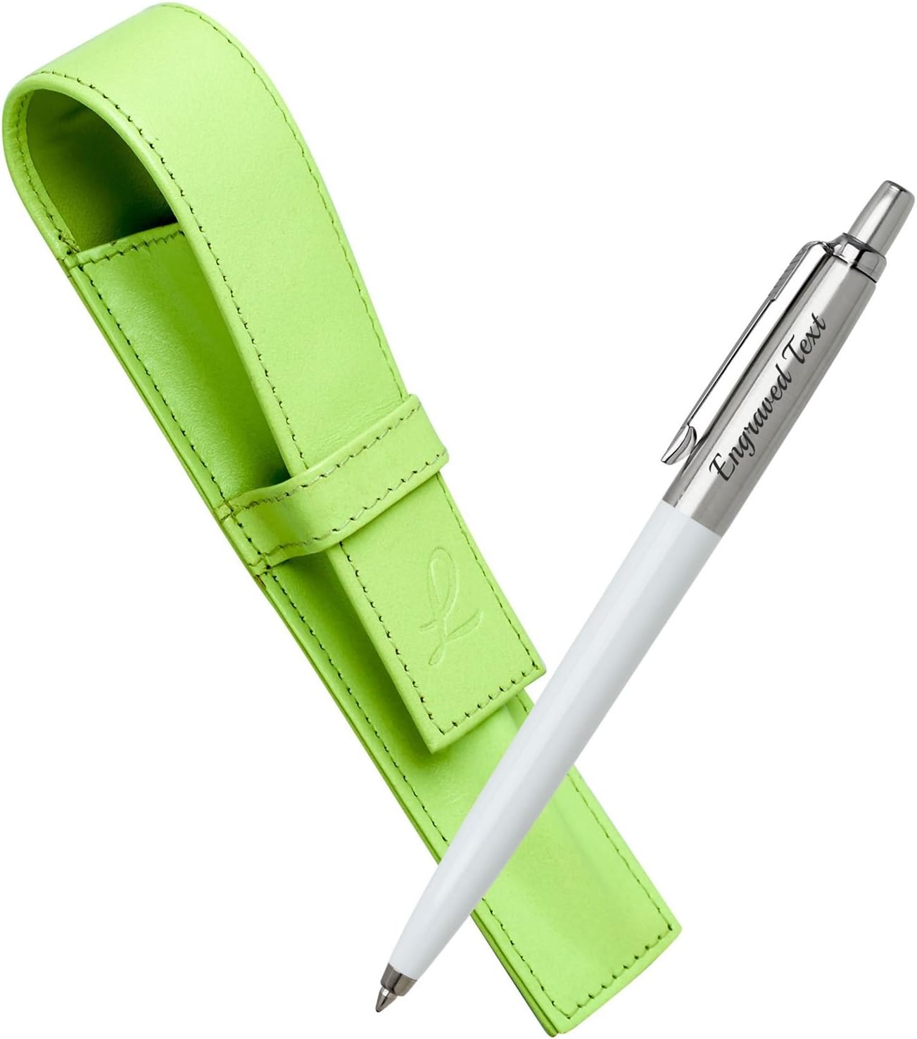 Parker Jotter Parker Ballpoint Pen Jotter - White + Leather Pouch Light Green