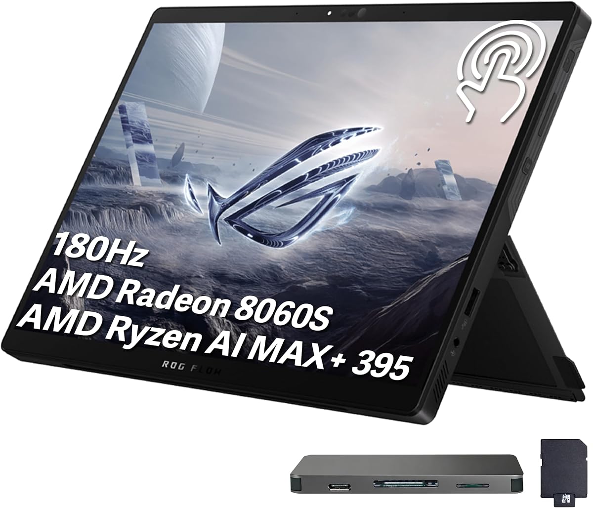 ROG Flow Z13 13.4" 180Hz WQXGA 2 en 1 computadora portátil para juegos con pantalla táctil, Ryzen AI MAX+ 395, 64GB LPDDR5X, 2TB de almacenamiento (1TB SSD+1TB Docking Station Set), teclado retroiluminado, Wi-Fi 7, Win 11, negro