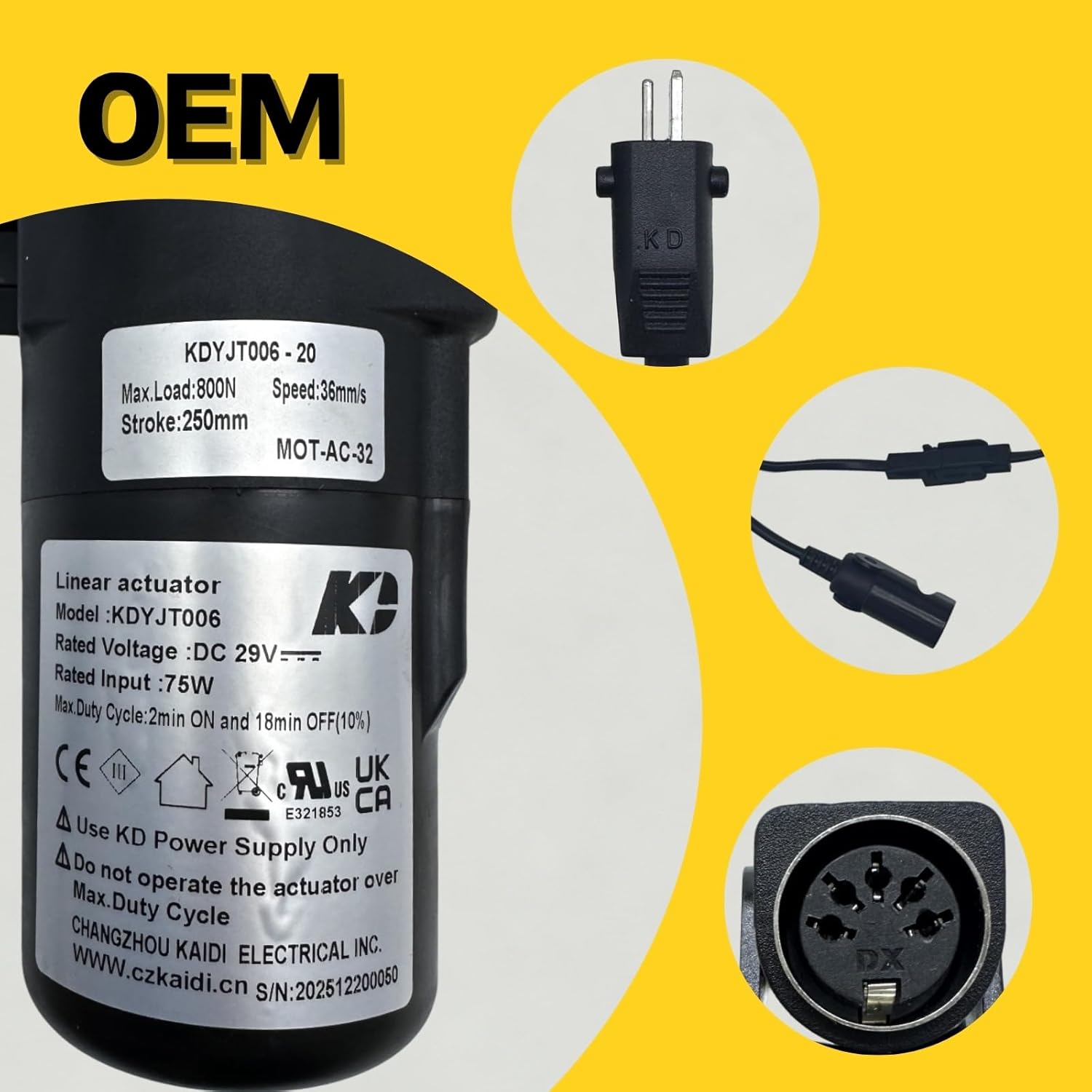 Linear Actuator for Kaidi KDYJT006-20 Power Recliner Lift Chairs Motor Replacement