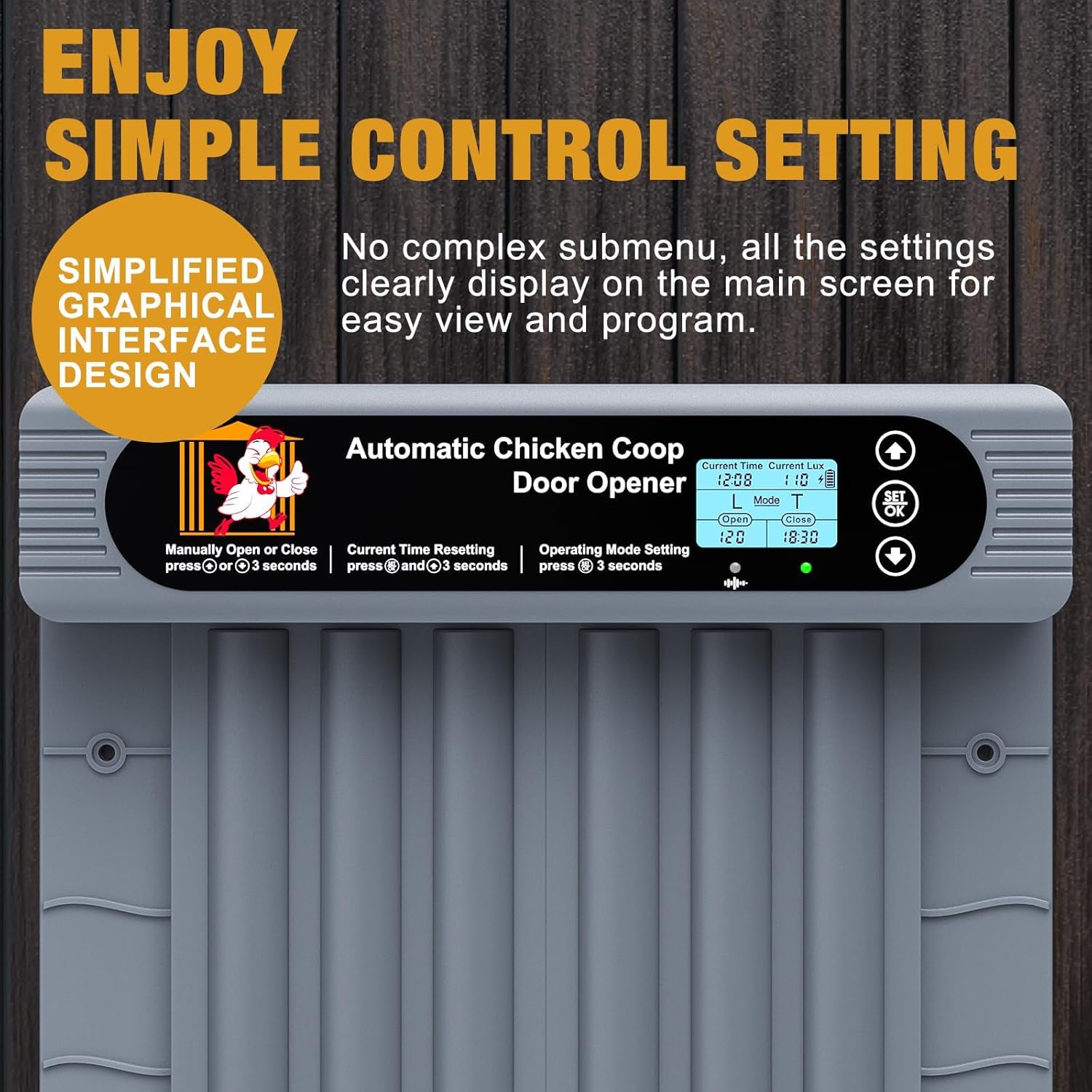 Automatic Chicken Coop Door,Programmable Timer & Light Sensor Modes, LCD Display, Solar Powered Auto Chicken Door Opener with Remote Control (30m)