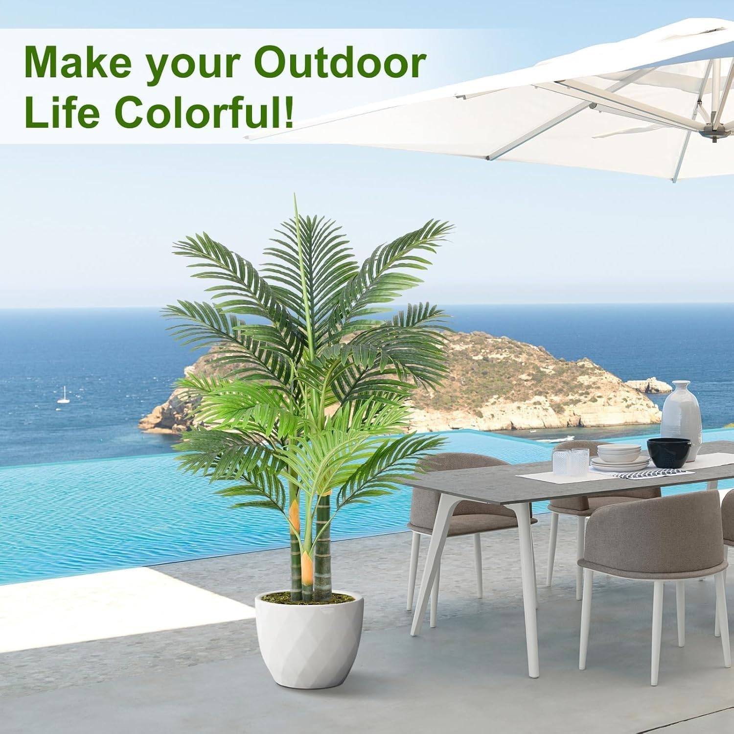 6FT Tall Artificial Triple Golden Cane Palm Tree, Summer Realistic Large Tropical Palm Tree for Indoor Outdoor Patio Office Home Decor(Golden Cane Palm)