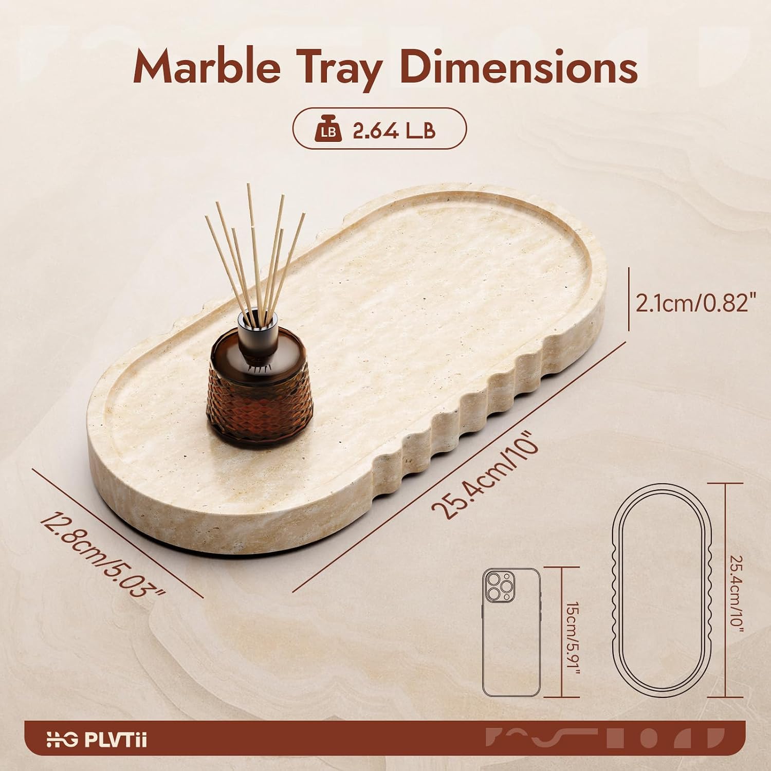 Travertine Marble Tray, 10" X 5" Bathroom Tray Countertop