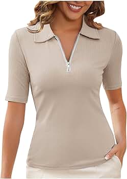 Women Short Sleeve Top 2025 Summer Elegant Lapel Zipper Collared