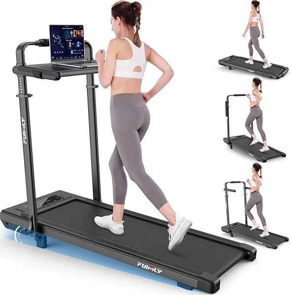 8 in 1 Walking Pad Treadmill with Desk Workstation, 10% Incline Foldable Treadmill with Handrail, 300lbs Capacity, 3 Control Methods, Folding Treadmills for Home Office