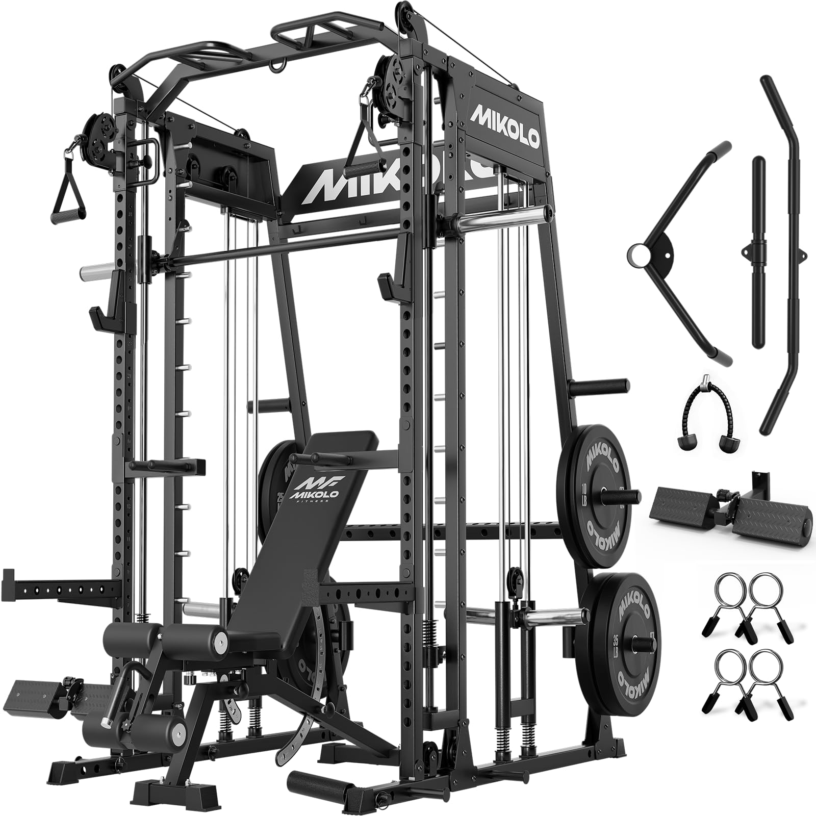 Mikolo M4 2.0 Smith Machine, 2200lbs Squat Rack with LAT-Pull Down System &amp; Cable Crossover Machine, Training Equipment with Leg Hold-Down Attachment
