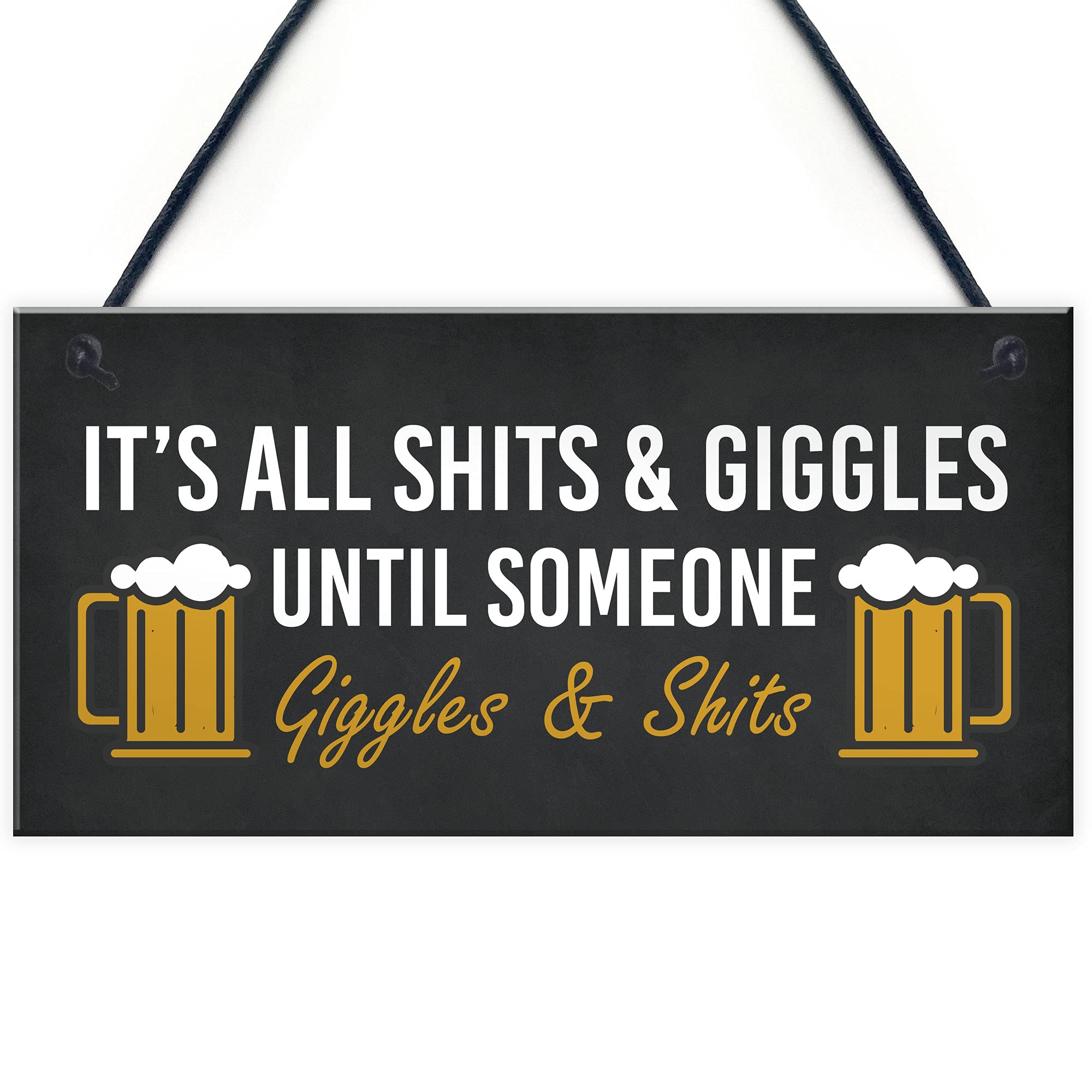 Funny Man Cave Home Bar Sign SH!TS GIGGLES Sign Hanging Alcohol Beer Plaque