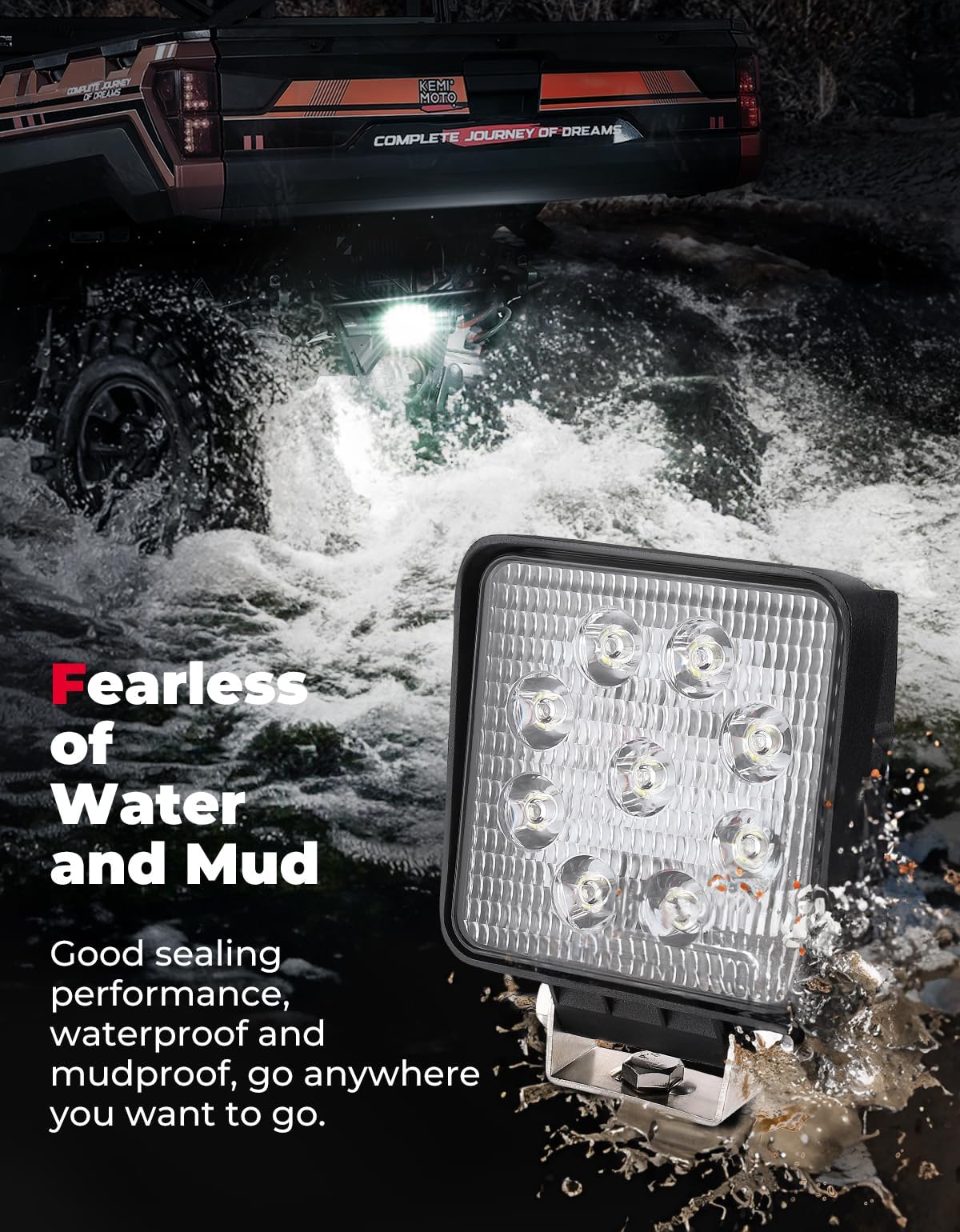 KEMIMOTO Backup Light Compatible With Ranger XP 1000, 27W Reverse Light Rear LED Kit Easy To Install Compatible With 2018-2025 Polaris Ranger 1000 XP/Crew, 5.3×4.5 Inches - View #4