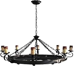 Large rustic lamp with trolley wheel 8 lights. Diameter 105 cm. Wrought iron pendant lamp