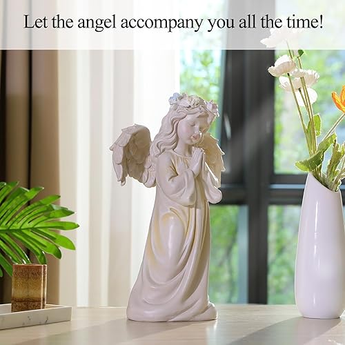 Miniatura 6 de Estatua de jardín de ángeles, decoración solar de jardín con luz cálida, decoración de jardín al aire libre, estatuilla de ángel rezando para