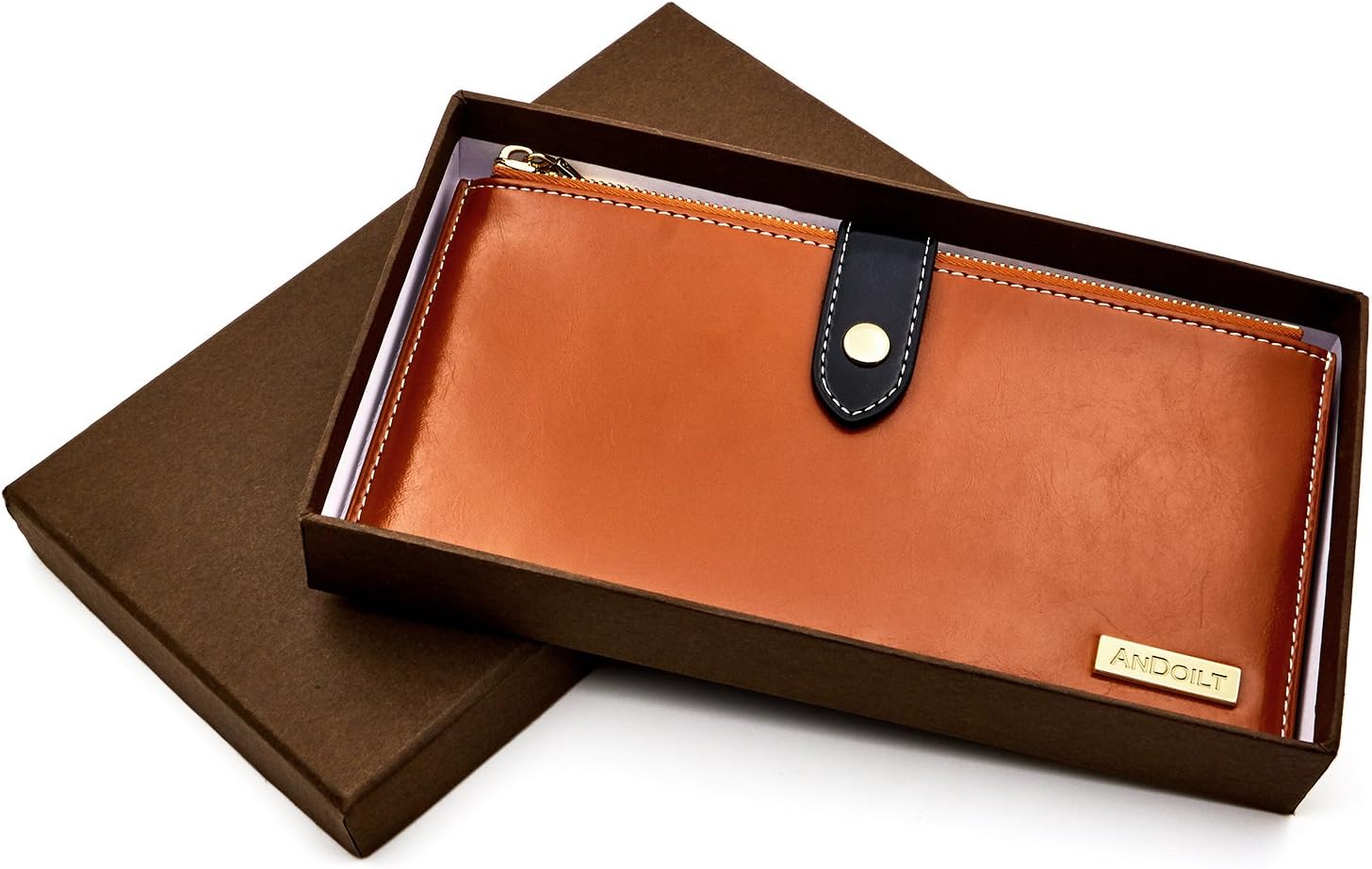 ANDOILT Women's Genuine Leather Wallet RFID Blocking Credit Card Holder Zipper Purse Cell Phone Handbag - Image 6