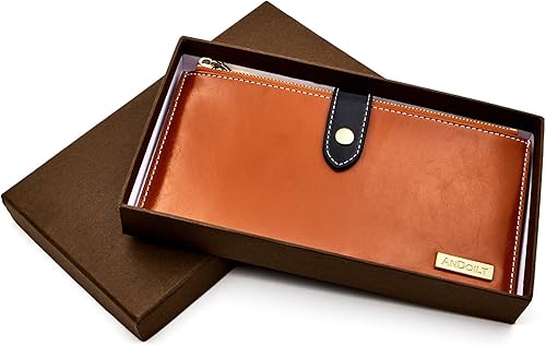 Miniatura 6 de ANDOILT - Cartera de cuero genuino para mujer con bloqueo RFID para tarjeta de crédito con cremallera