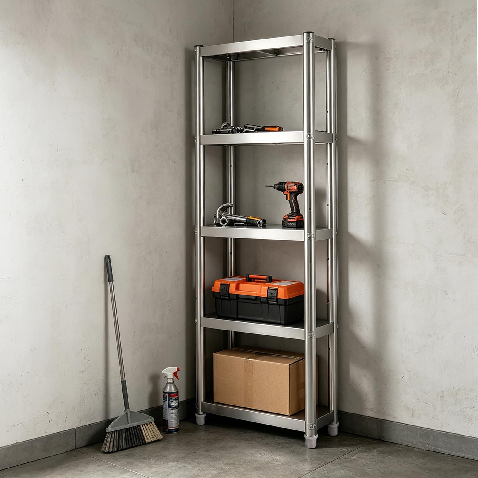 Scaffale da cucina con ruote, 3 ripiani, in acciaio inox, carrello da