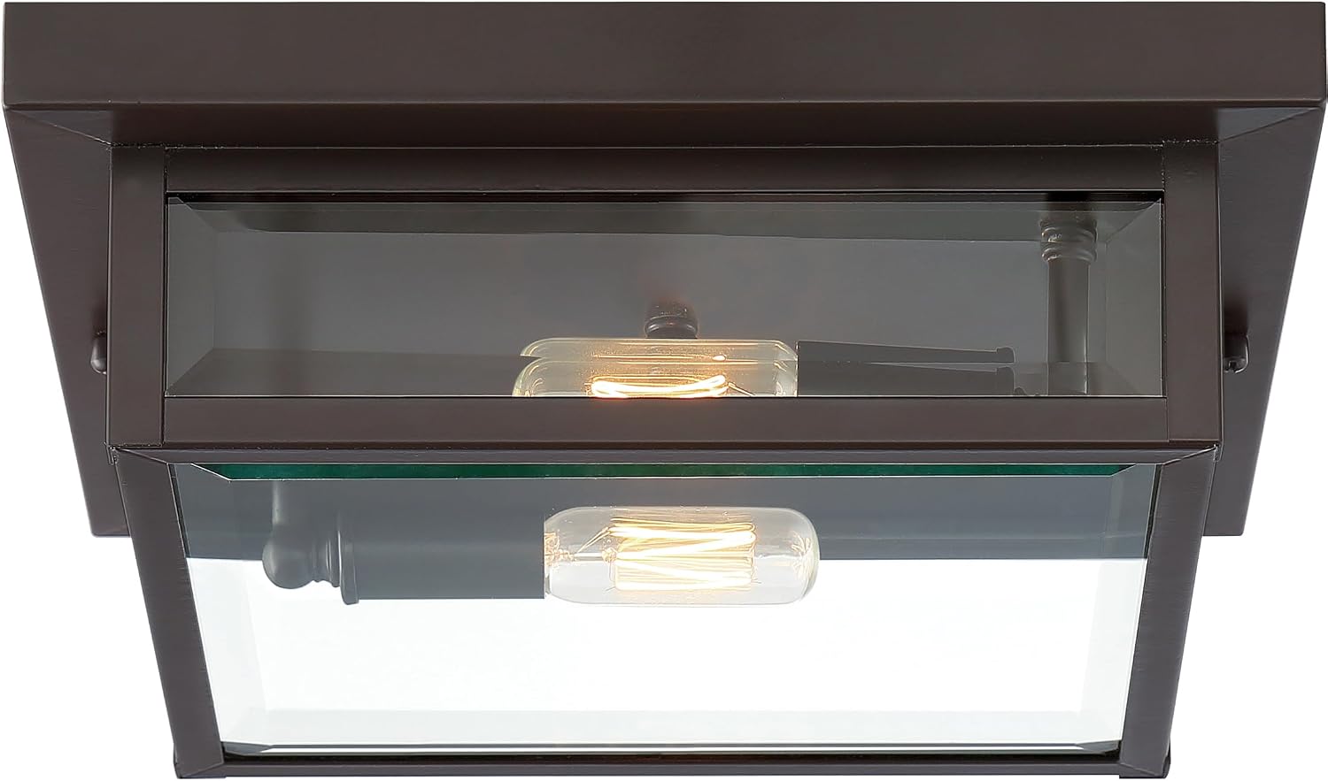 Quoizel Westover 12" Outdoor Flush Mount Ceiling Light, 2-Light Western Bronze with Clear Beveled Glass, E12 Base, ETL Damp Rated