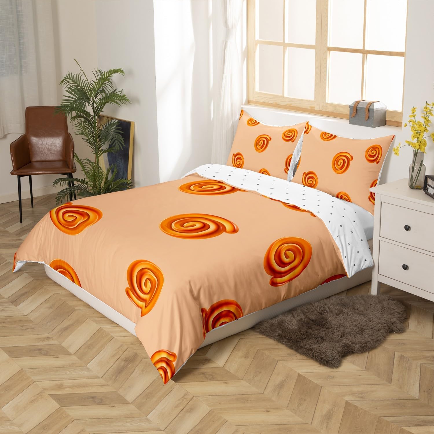 Feelyou Cinnamon Roll Bedding Set Toddler Size, Realastic Food Comforter Cover for Kids Boys Girls Bread Duvet Cover Sweet Food Bedspread Cover Microfiber Quilt Cover 2Pcs (No Comforter)