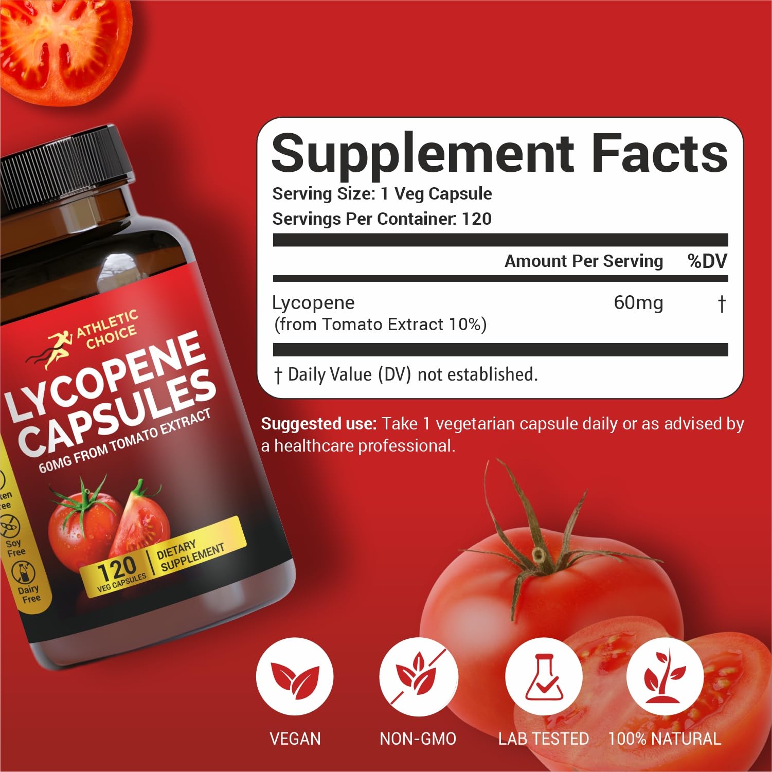 Lycopene Supplement for Men 60mg, Natural Tomato Extract Powder, 120 Veggie Capsules, Carotenoid Supplement for Daily Wellness, Vegan, Non-GMO & Gluten-Free Lycopene Complex — Amazon image 2