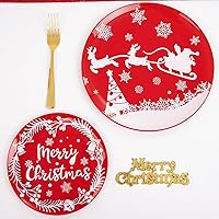 Vista 27 de LIYH 150 Pcs Plastic Christmas Dinnerware Set, Red Plastic Dinner Dessert Disposable Plates, Gold Silverware, Red Christmas Disposable Cups 10 OZ