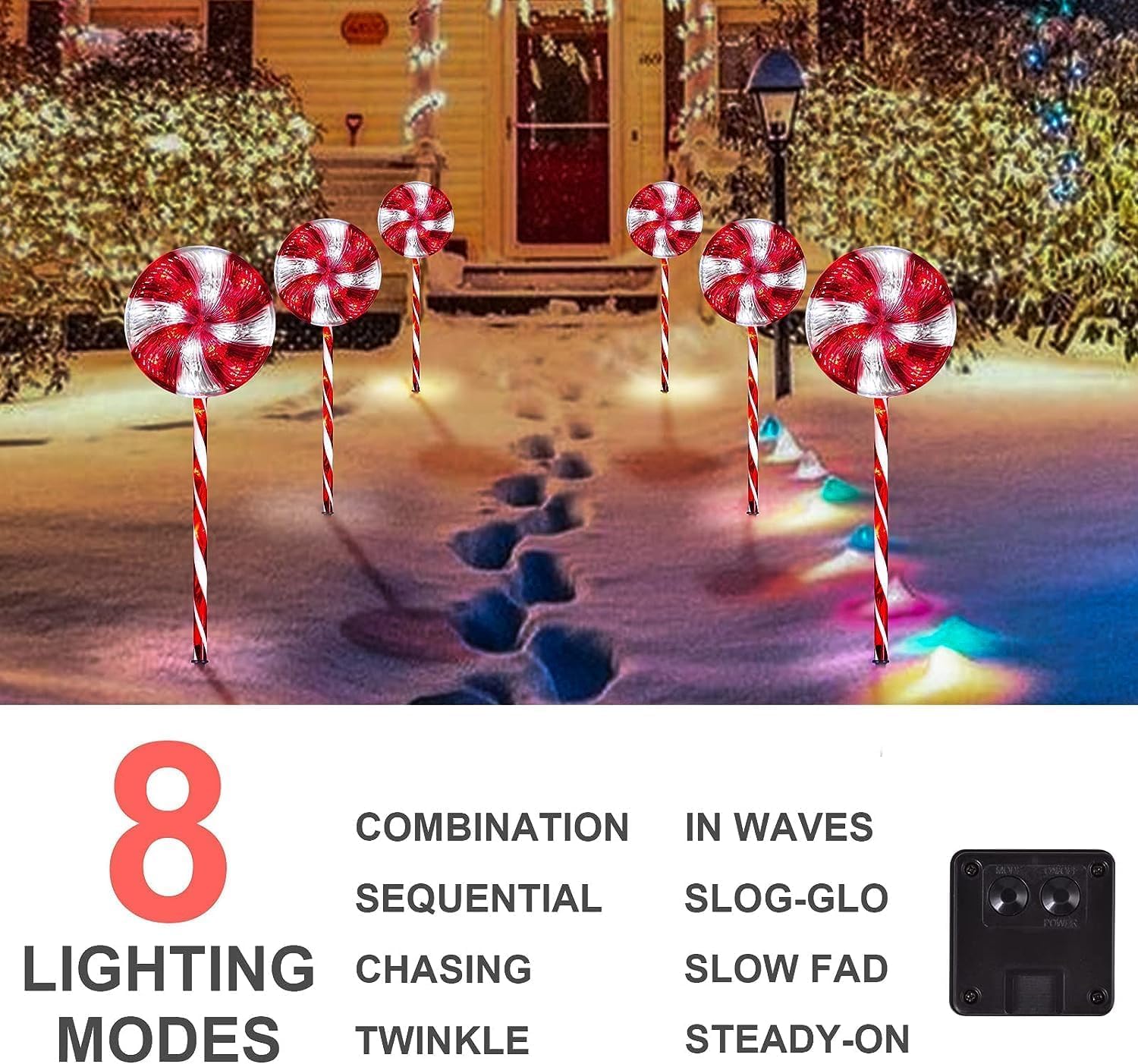 Christmas Outdoor Decorations, 27" Set of 3 Lollipops Peppermint Stake Lights, Candy Cane Solar Pathway Lights with 8 Modes, Outside Christmas Decoration for Walkway, Yard, Pathway, Patio