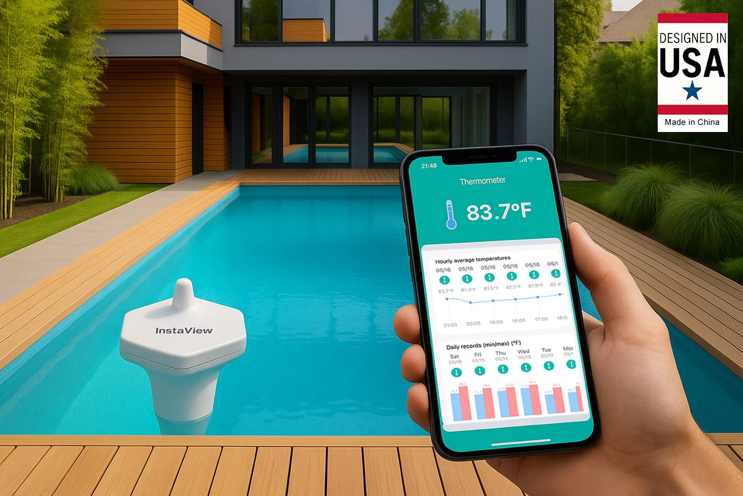 Termometro da piscina galleggiante facile da leggere con app per telefono, avvisi accurati, a lungo raggio, WiFi senza fili, digitale, per piscine interne ed esterne, vasche idromassaggio, acquario e