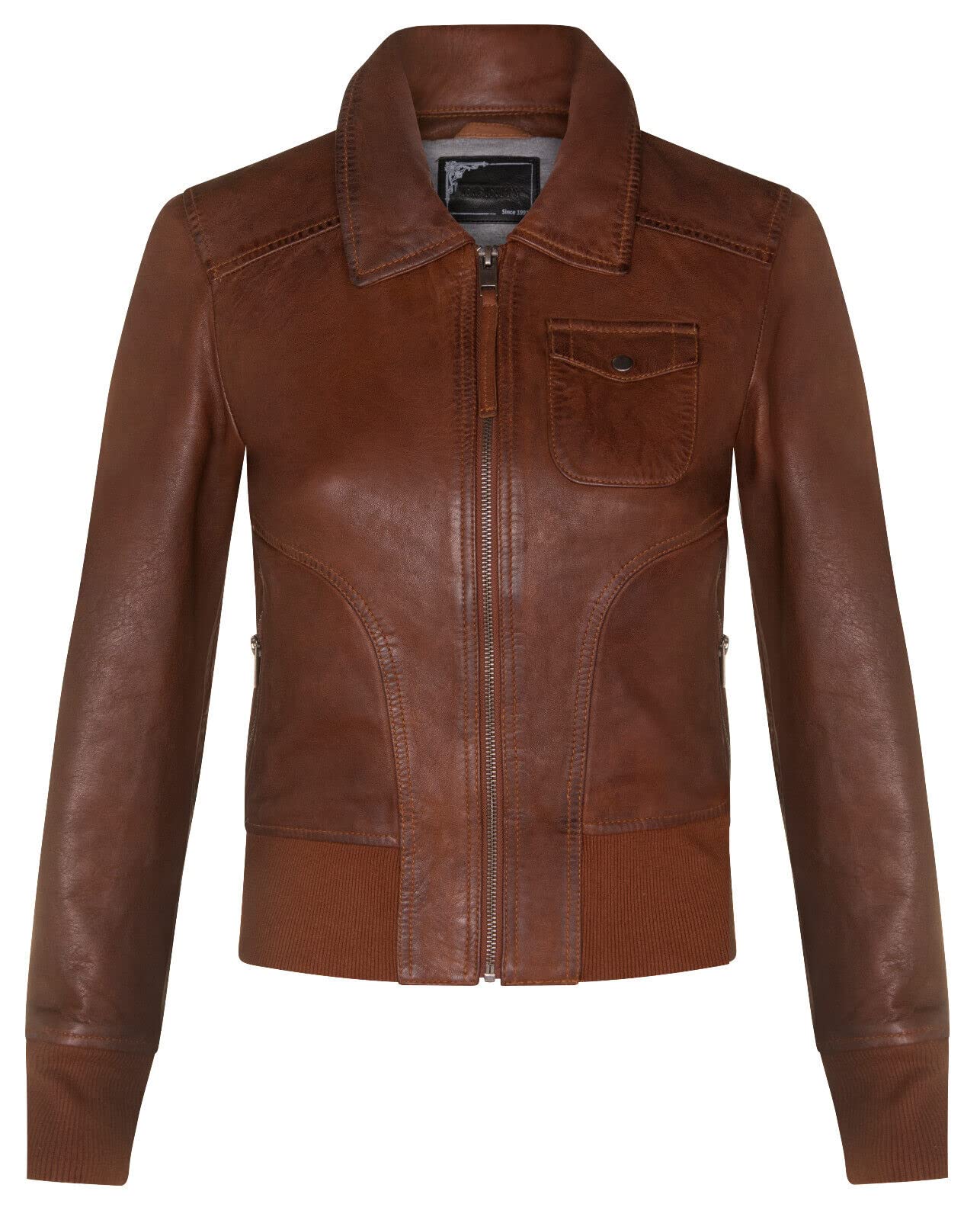Infinity Leather Women's   Tan Leather MA-1 Varsity Jacket-Ann Arbor in Size L, BrandAlley