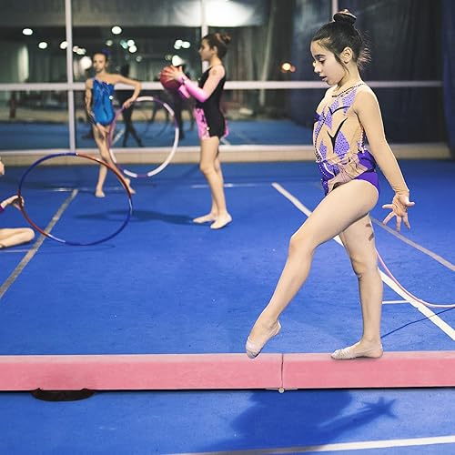 Miniatura 9 de GYMAX Haz de equilibrio, viga de gimnasia plegable de 7 pies con asa de transporte, cubierta de gamuza sintética y base de madera maciza, viga de