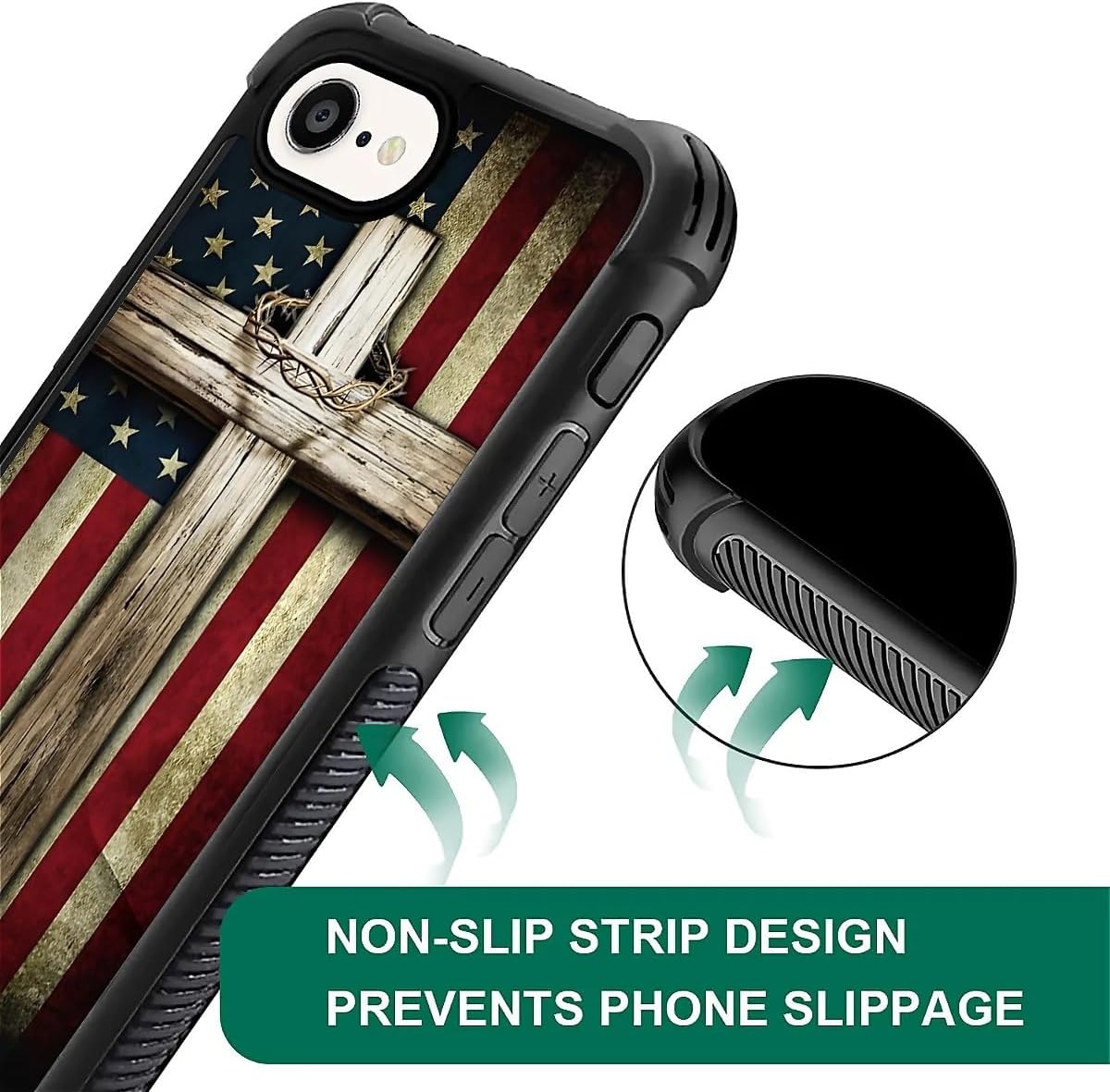 Case for iPhone 16e 6.1 inch,Four Corner Airbag Protection Design Soft Silicone Frame Personalized Pattern Case Compatible with iPhone 16e for Men-Cross American Flag - Image 6