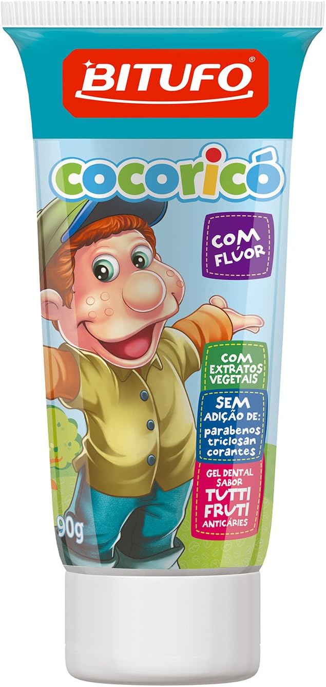 Gel Dental Bitufo Cocoricó Tutti Frutti 90g com Flúor — Melhor sabor divertido para crianças