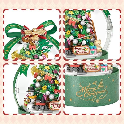 Miniatura 4 de LOZ Mini Blocks 1304 Kit de bloques de construcción de árbol de Navidad, 346 piezas de mini ladrillos modelo de casa con luz, mini ladrillos de