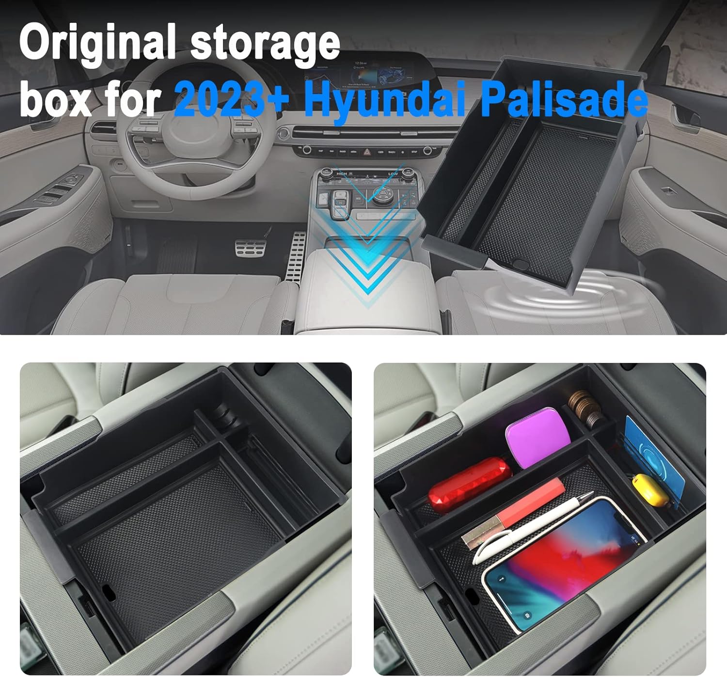 SHAOHAO For 2024 2025 Hyundai Palisade Center Console Organizer Tray for 2023 2024 2025 Hyundai Palisade Accessories SE SEL XRT Limited Calligraphy Armrest Storage Box Insert Tray Palisade 2024 2025 Black image 7 of 7 B0B7RQHJTL