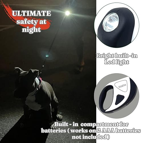 Miniatura 7 de Correa retráctil para perro con linterna LED, correa larga sin enredos de 10 pies, agarre antideslizante, correa retráctil para perros pequeños de