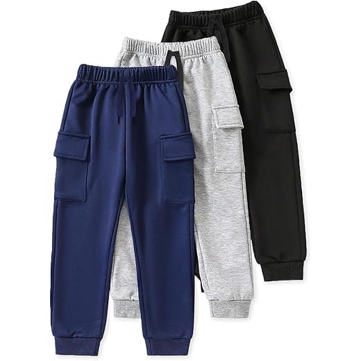Kids Cotton Cargo Joggers Pack of 3